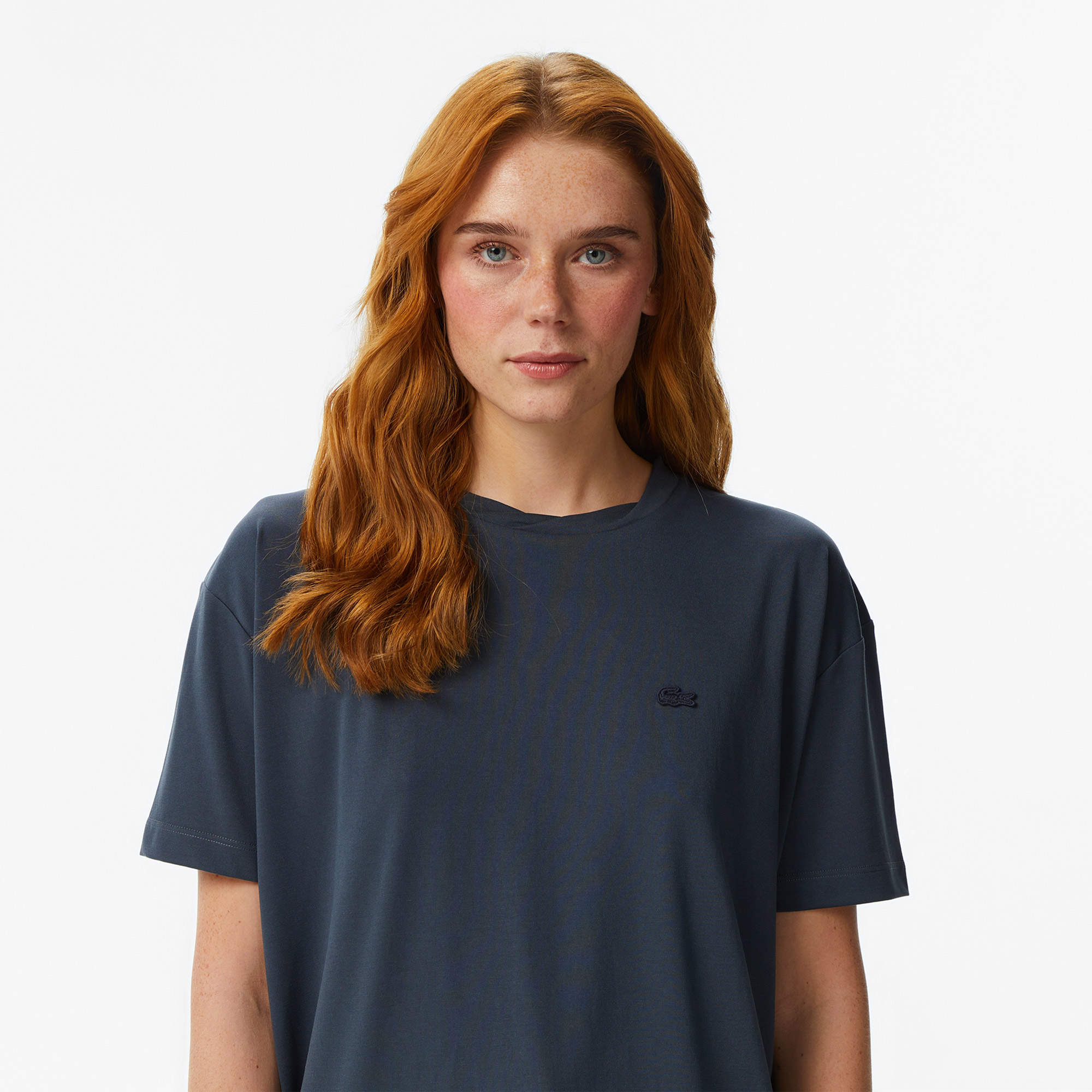 Lacoste Kadın Relaxed Fit Bisiklet Yaka Koyu Gri T-Shirt görsel 2