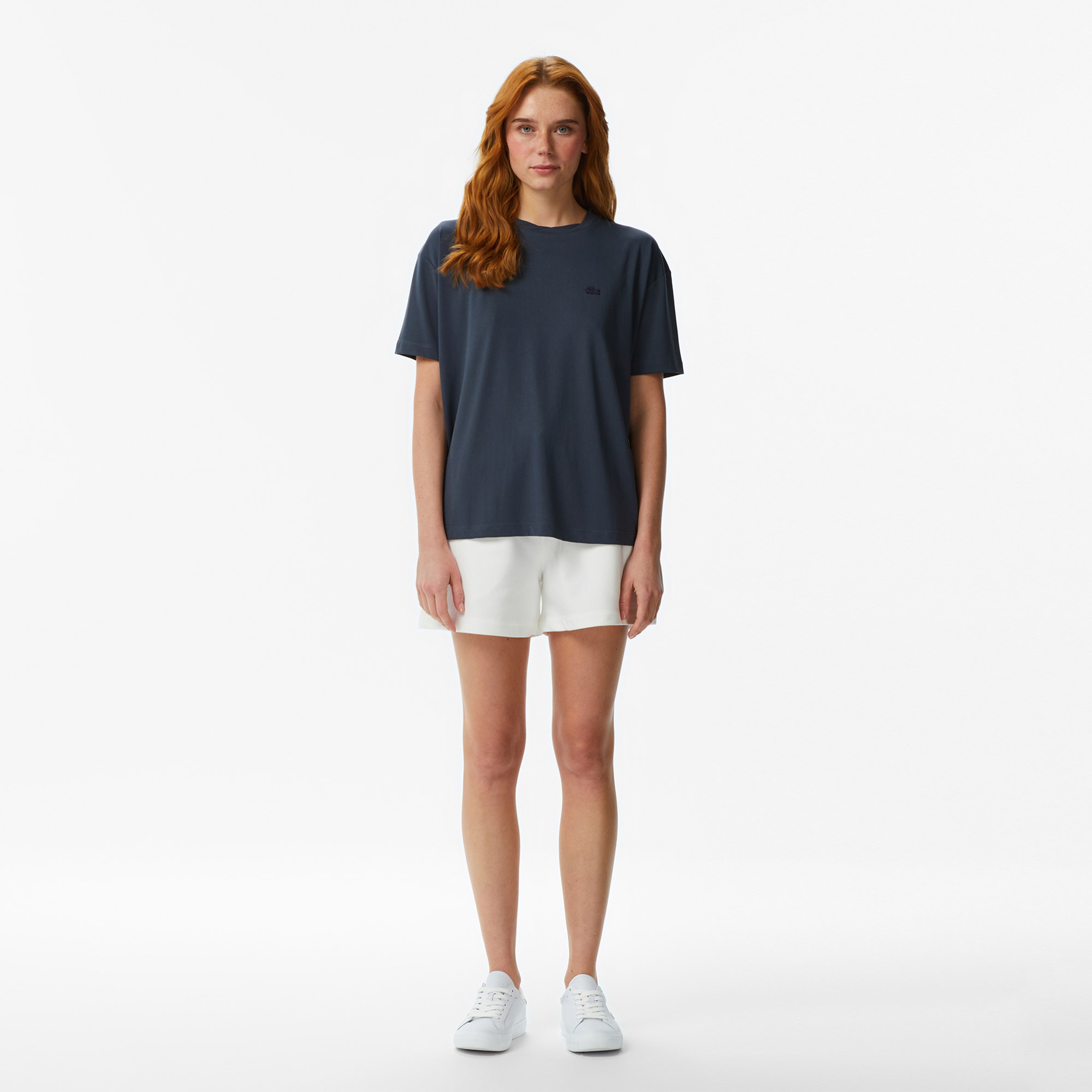 Kadın Relaxed Fit Bisiklet Yaka Koyu Gri T-Shirt