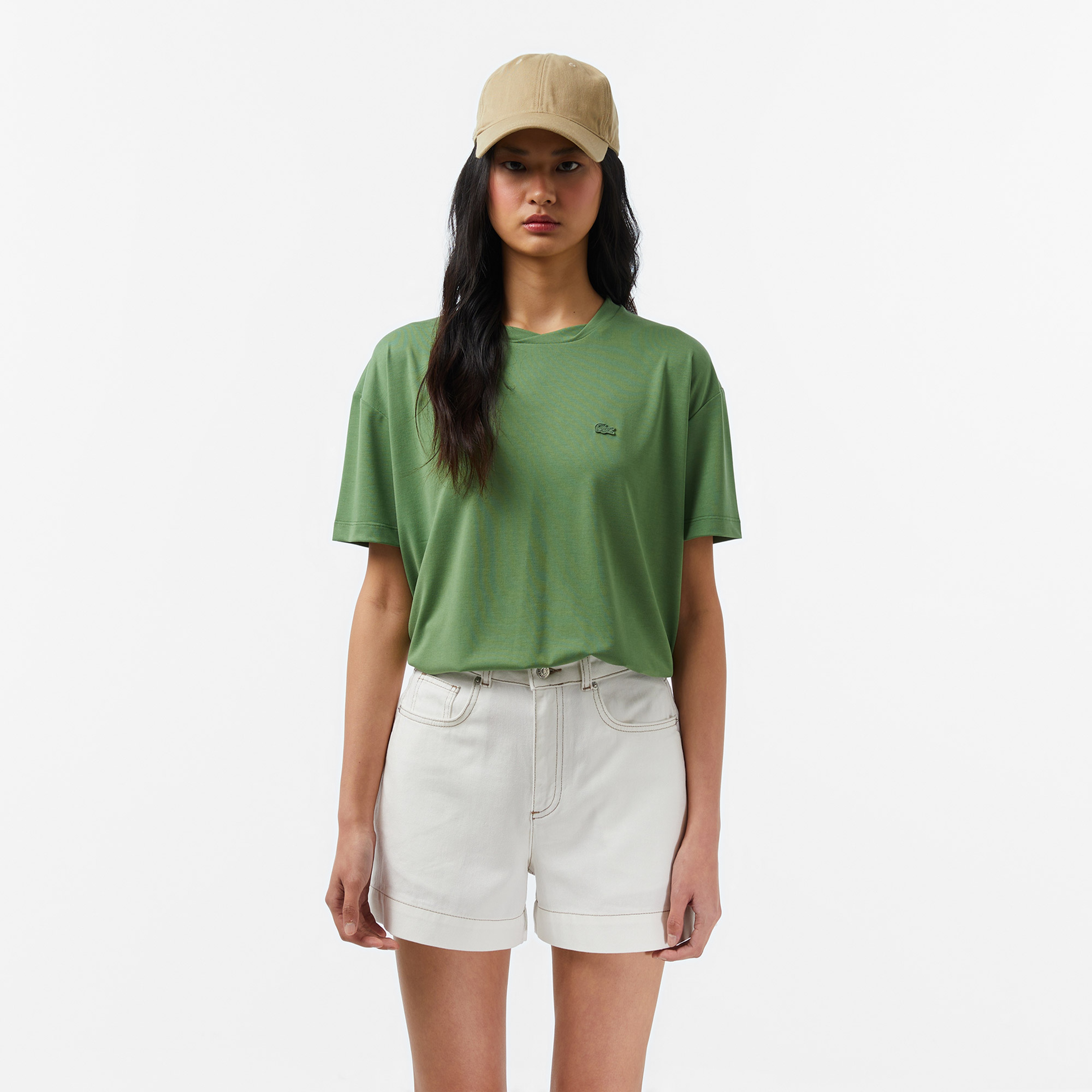 Kadın Relaxed Fit Bisiklet Yaka Yeşil T-Shirt