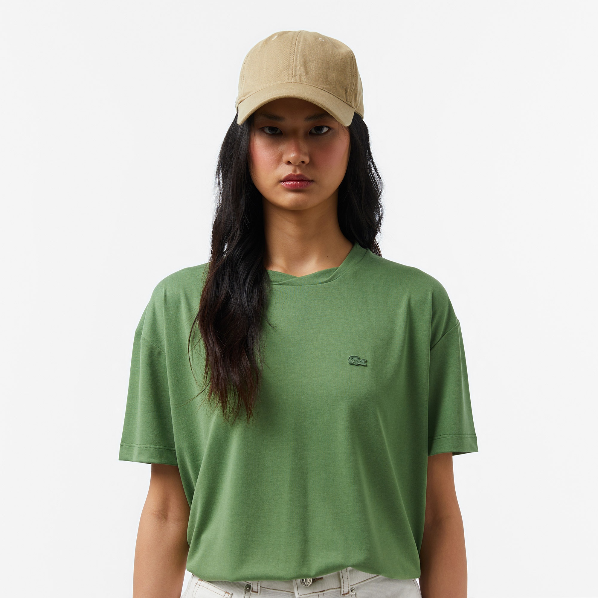 Kadın Relaxed Fit Bisiklet Yaka Yeşil T-Shirt