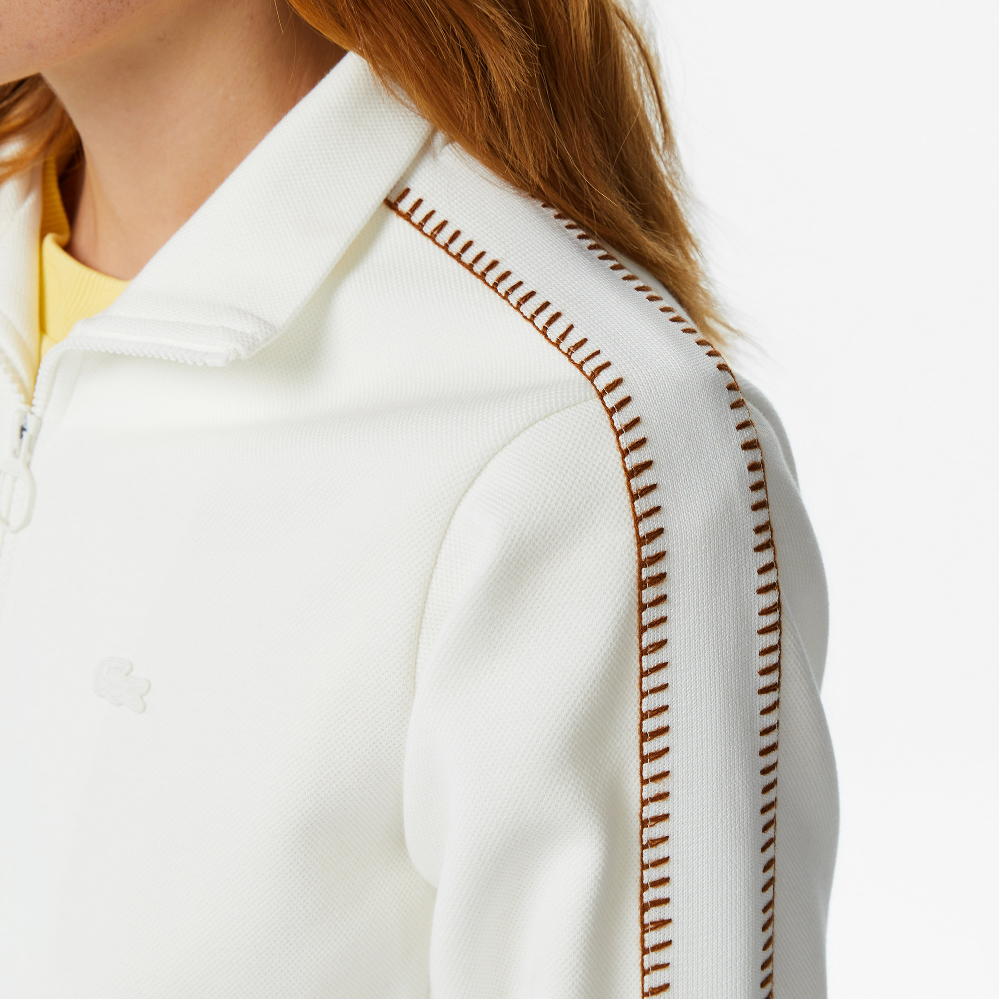 Lacoste Kadın Regular Fit Dik Yaka Krem Sweatshirt görsel 8