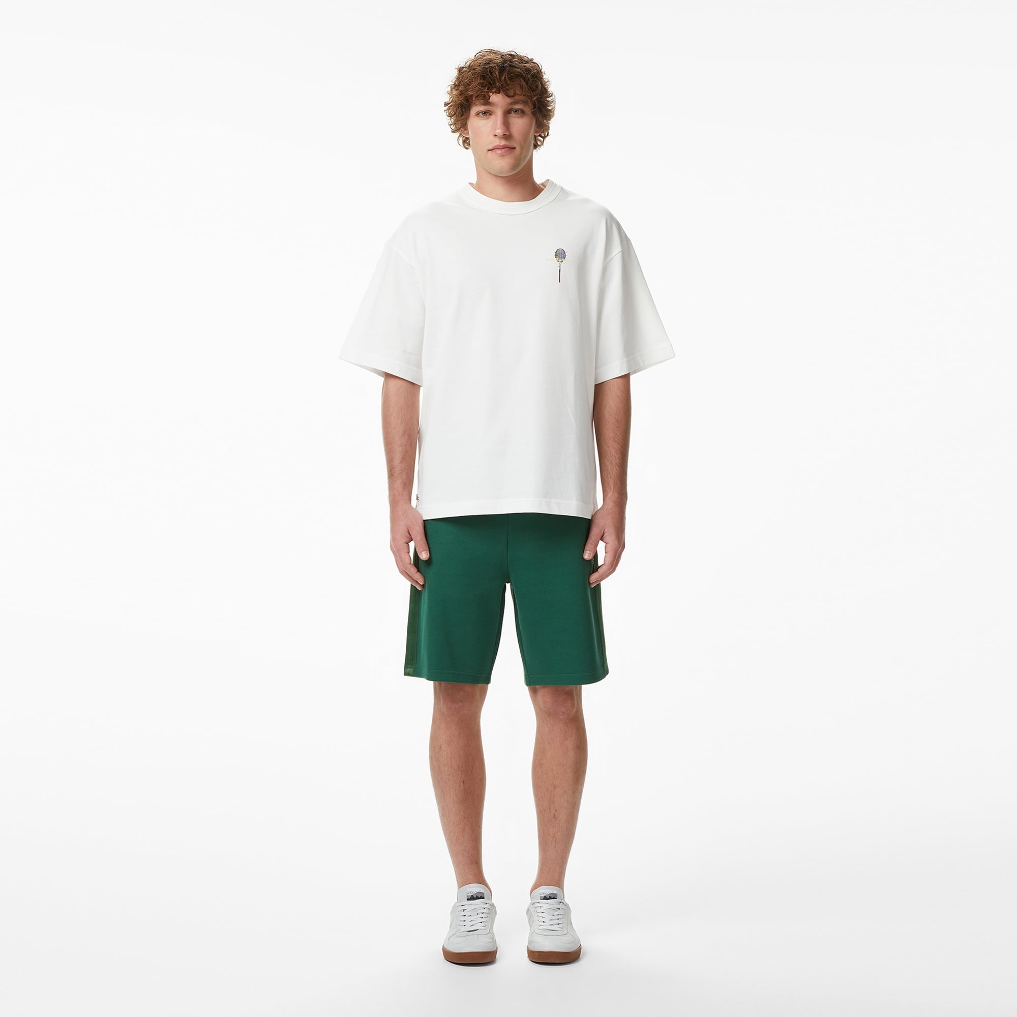 Erkek Loose Fit Bisiklet Yaka Baskılı Krem T-Shirt