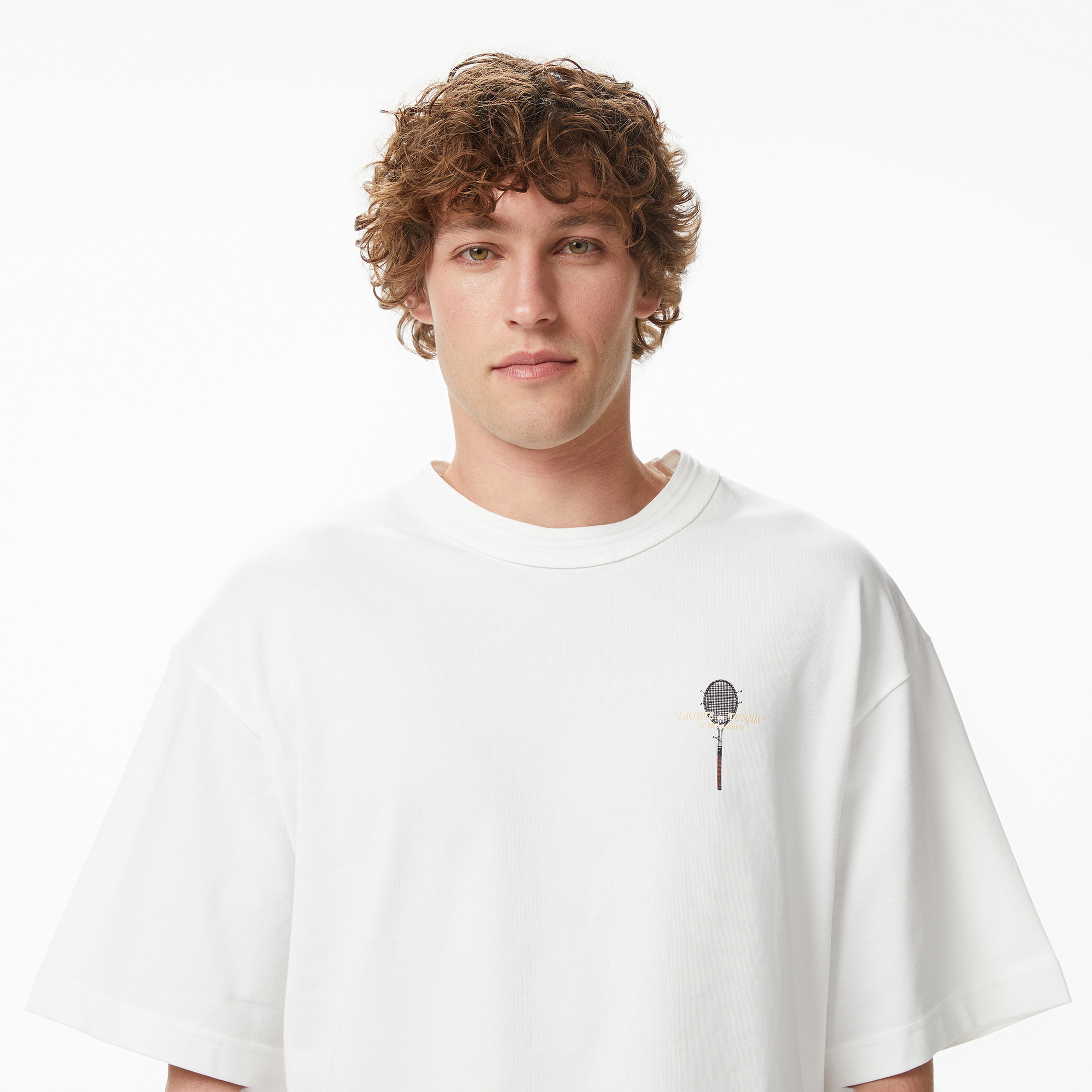 Erkek Loose Fit Bisiklet Yaka Baskılı Krem T-Shirt