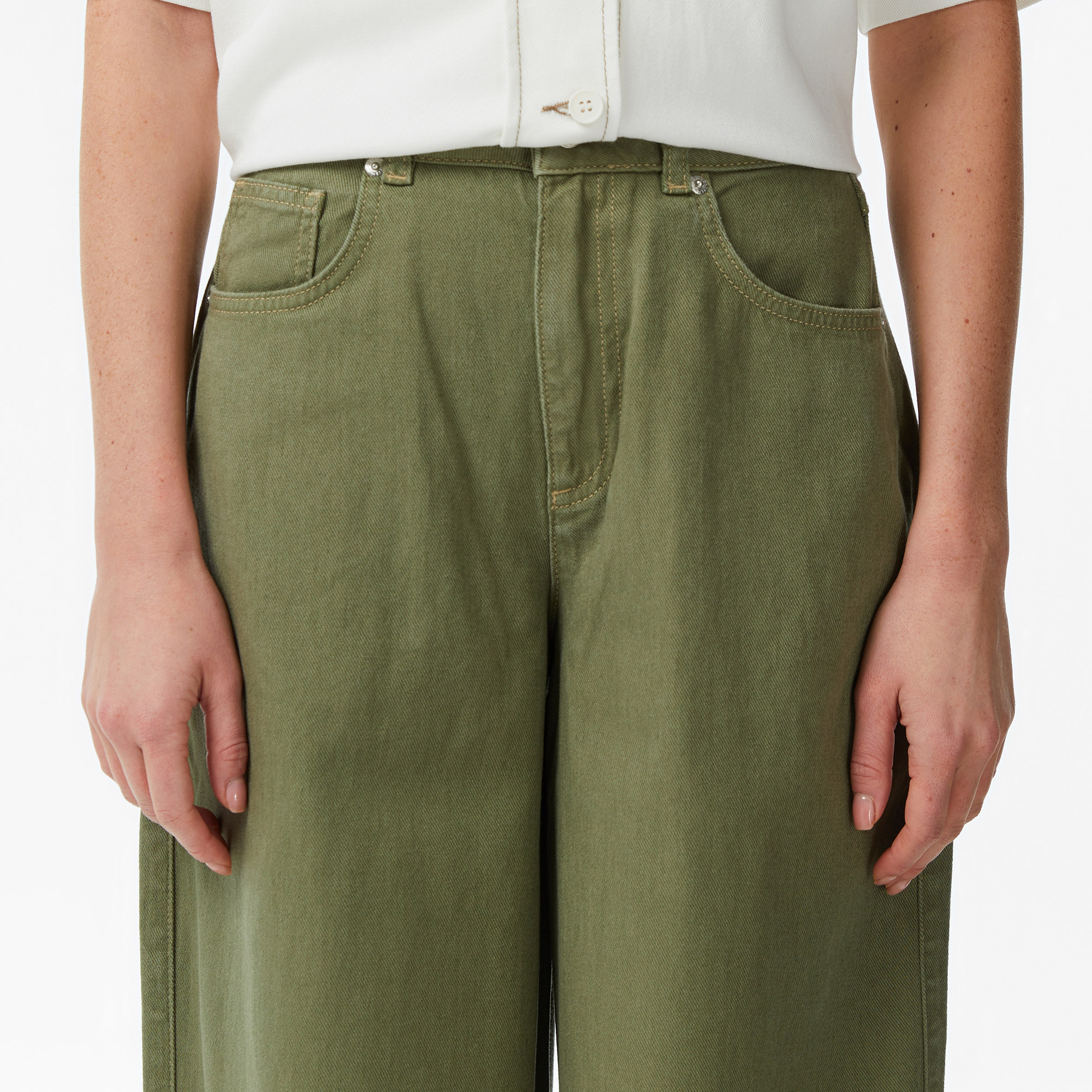 Kadın Regular Fit Haki Jean Pantolon