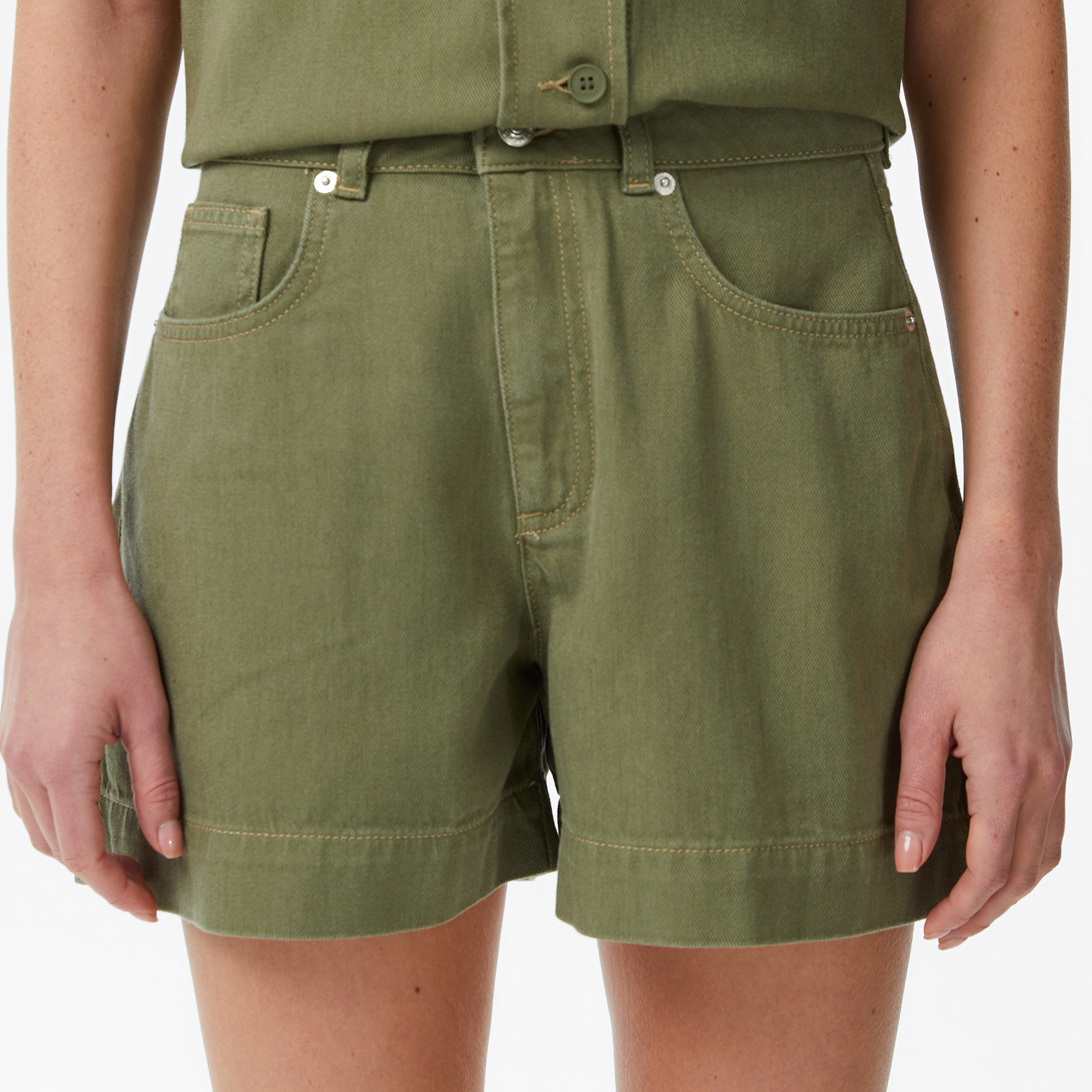 Kadın Slim Fit Haki Bermuda