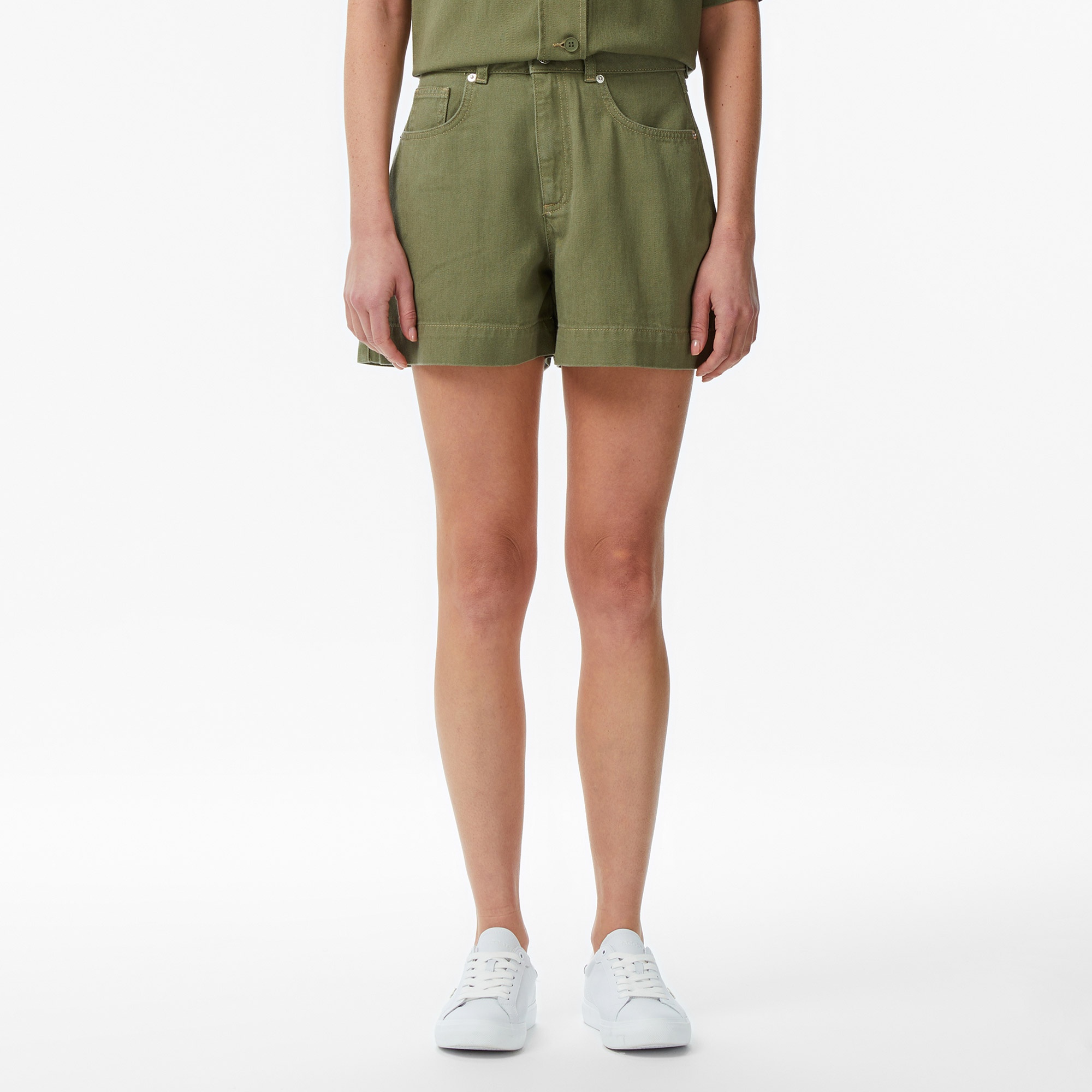 Kadın Slim Fit Haki Bermuda