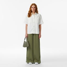 Kadın Regular Fit Kısa Kollu Düğmeli Yaka Krem Gömlek Krem