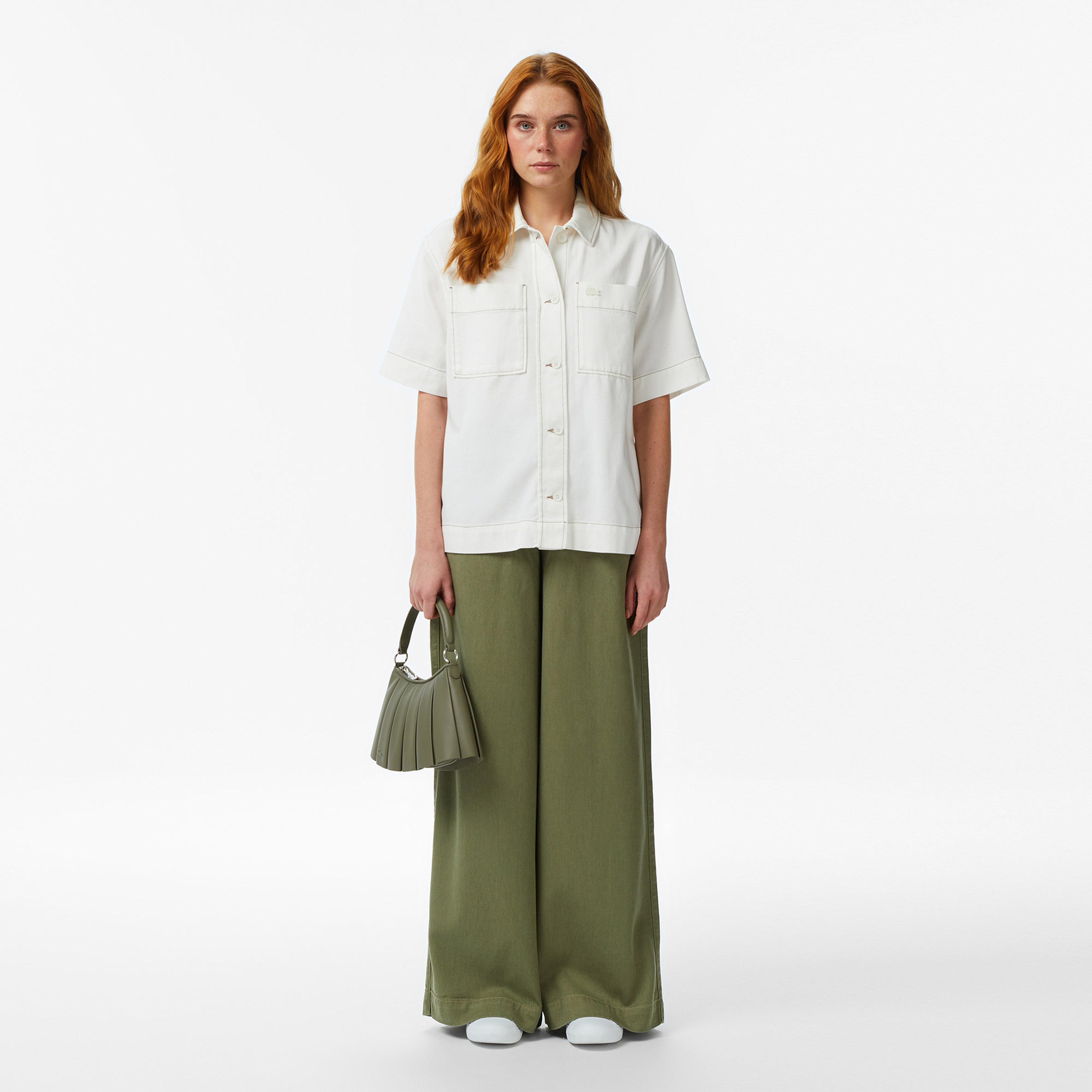 Kadın Regular Fit Kısa Kollu Düğmeli Yaka Krem Gömlek