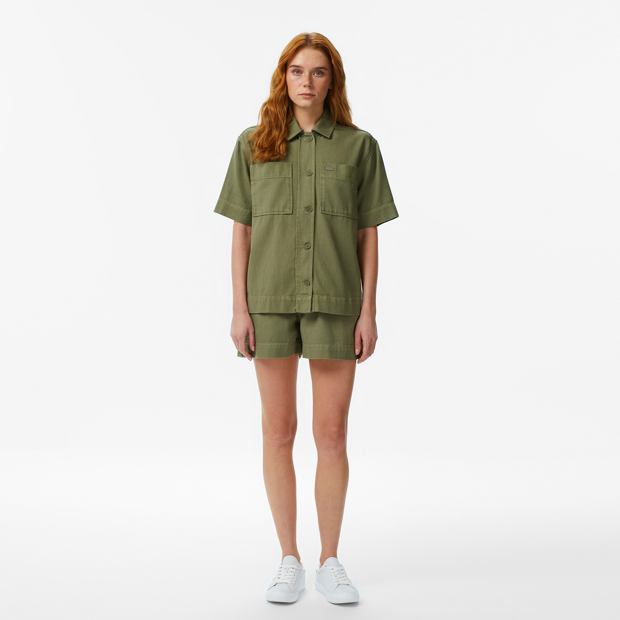 Lacoste Kadın Regular Fit Kısa Kollu Düğmeli Yaka Haki Gömlek görsel 6