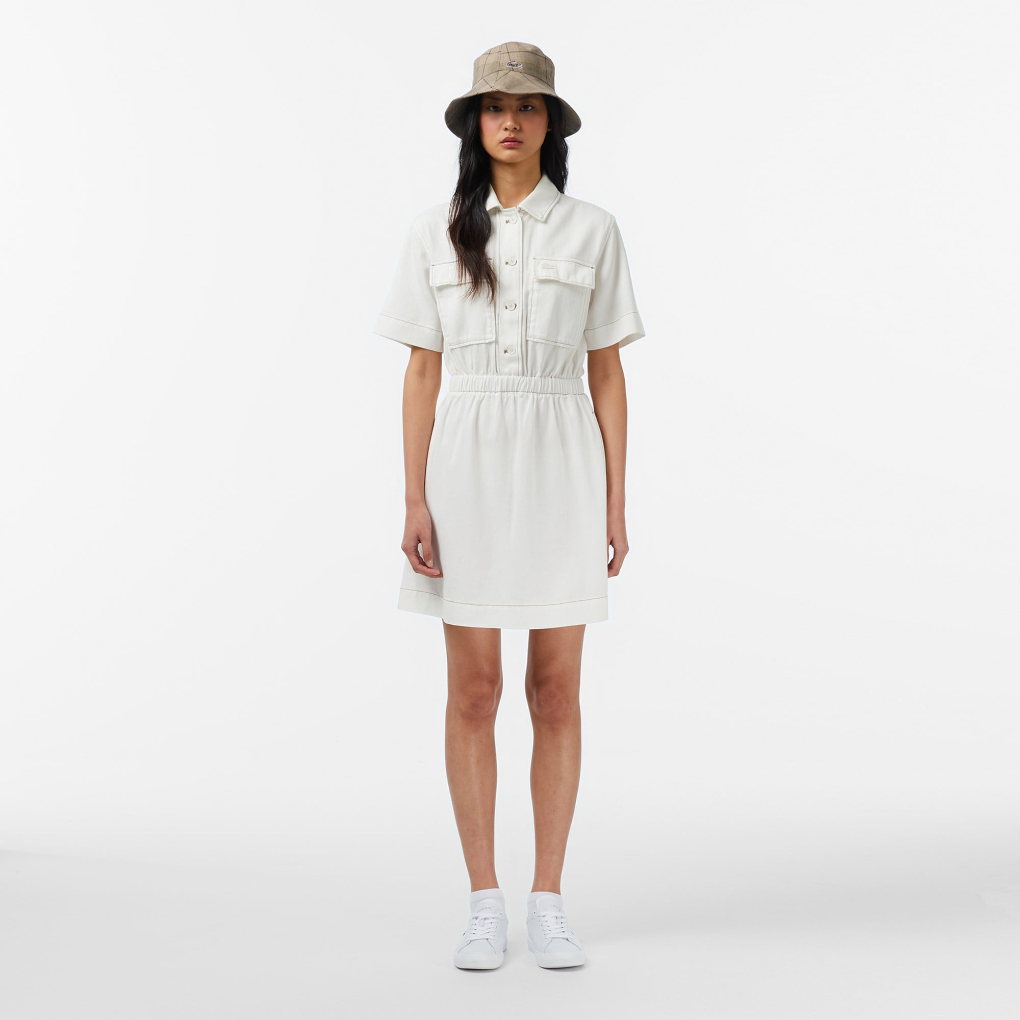 Kadın Flare Fit Kısa Kollu Krem Elbise