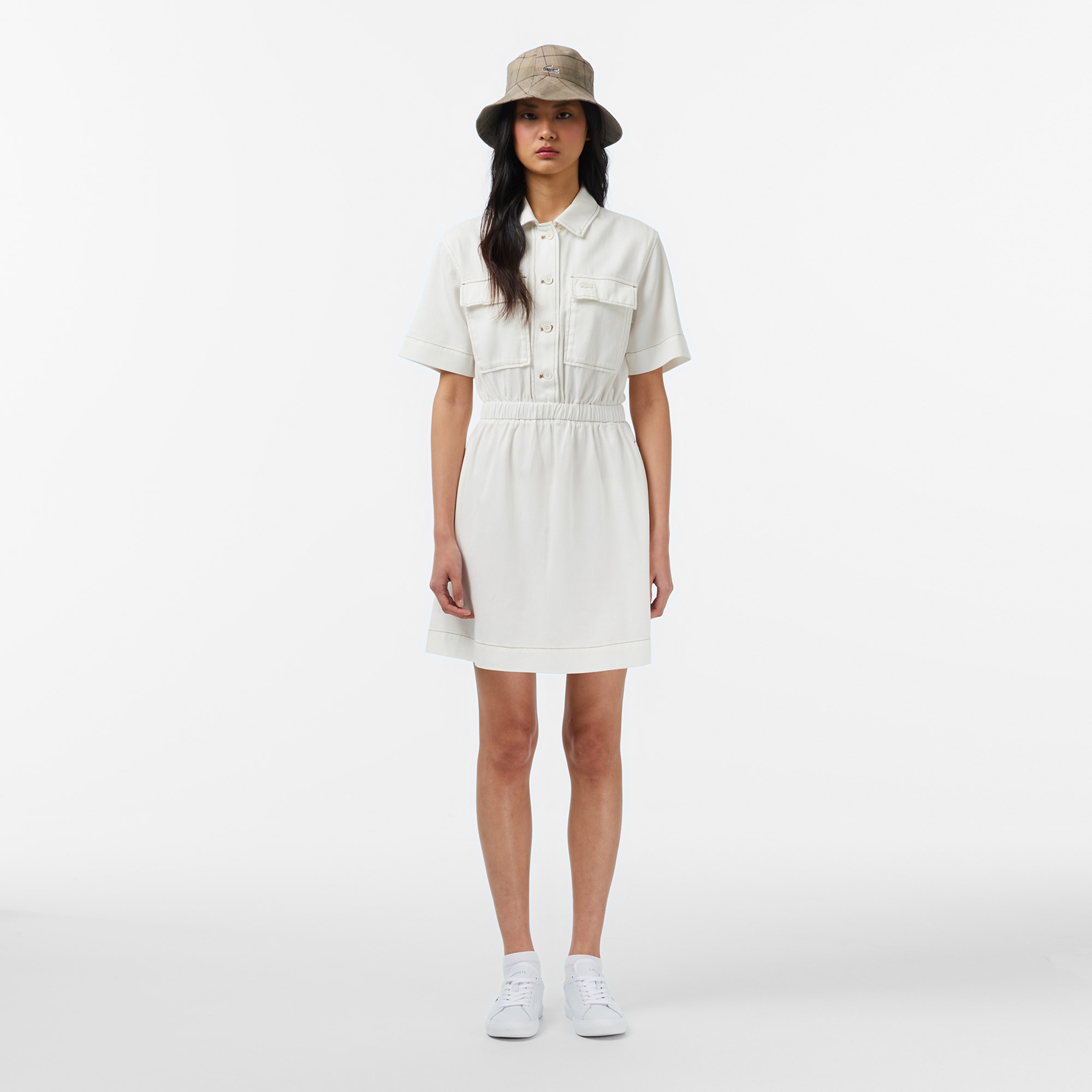 Kadın Flare Fit Kısa Kollu Krem Elbise