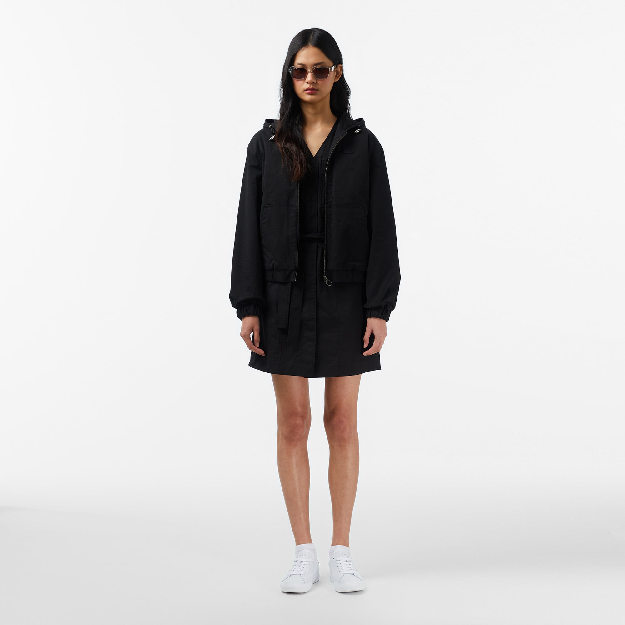 Lacoste Kadın Relaxed Fit Kapüşonlu Siyah Ceket görsel 7