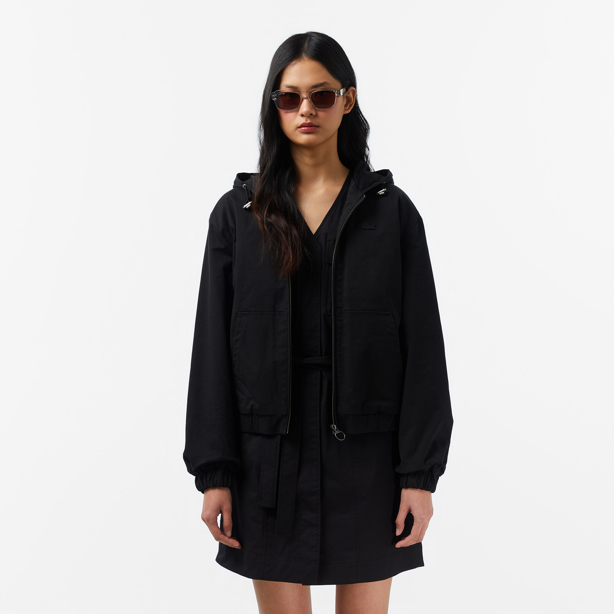 Kadın Relaxed Fit Kapüşonlu Siyah Ceket