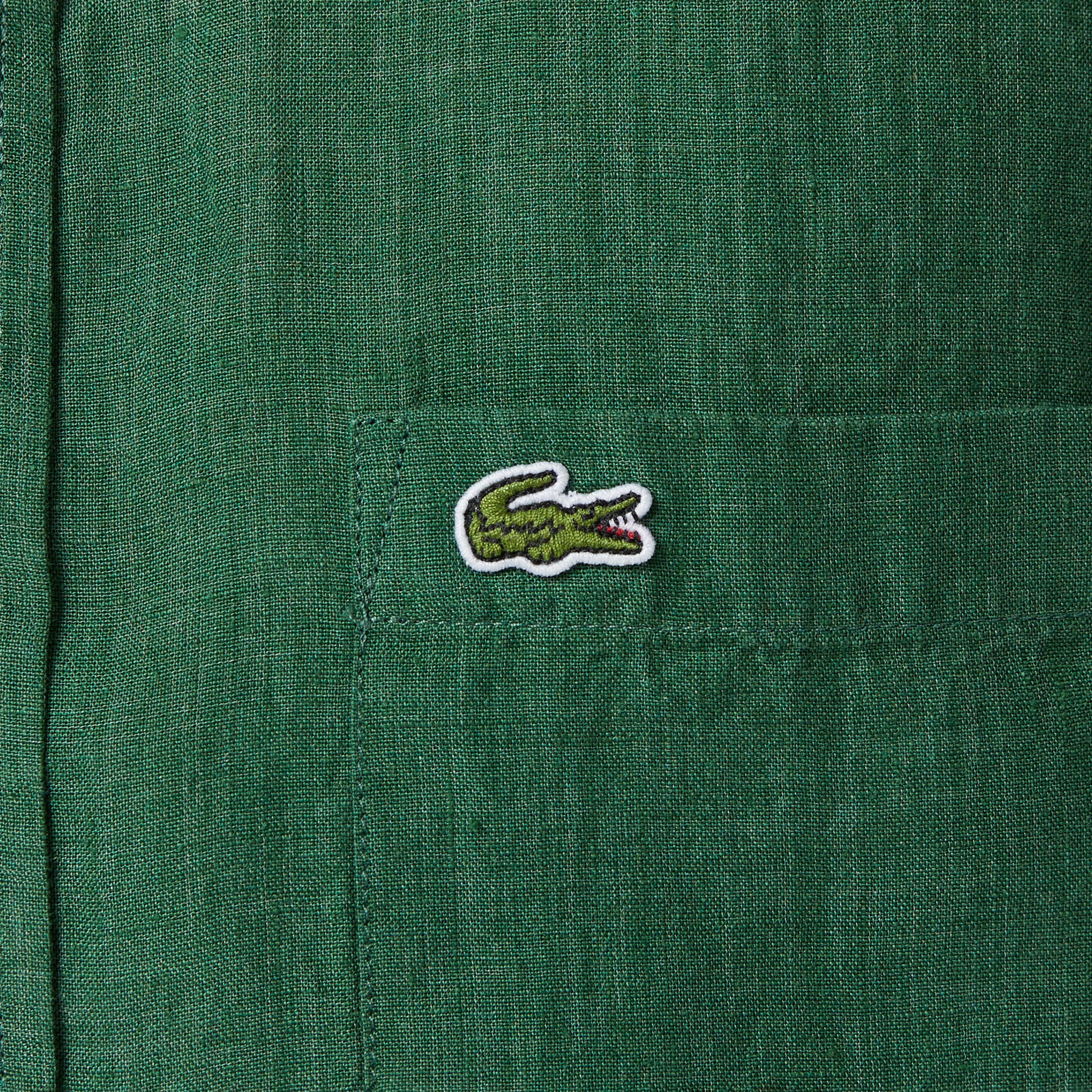 Erkek Regular Fit Düğmeli Yaka Keten Koyu Yeşil Gömlek Erkek Regular Fit Düğmeli Yaka Keten Koyu Yeşil Gömlek