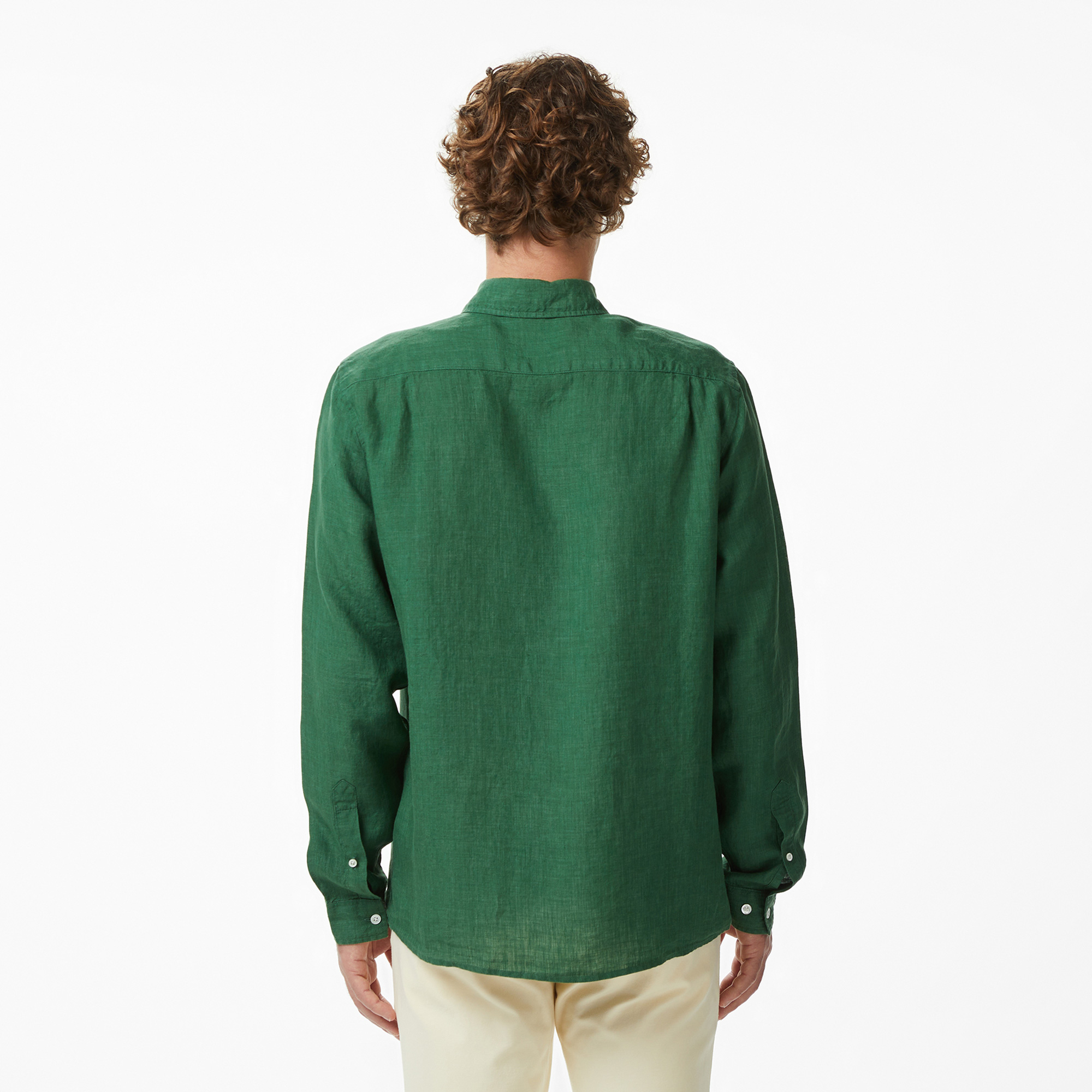 Lacoste Erkek Regular Fit Düğmeli Yaka Keten Koyu Yeşil Gömlek görsel 3