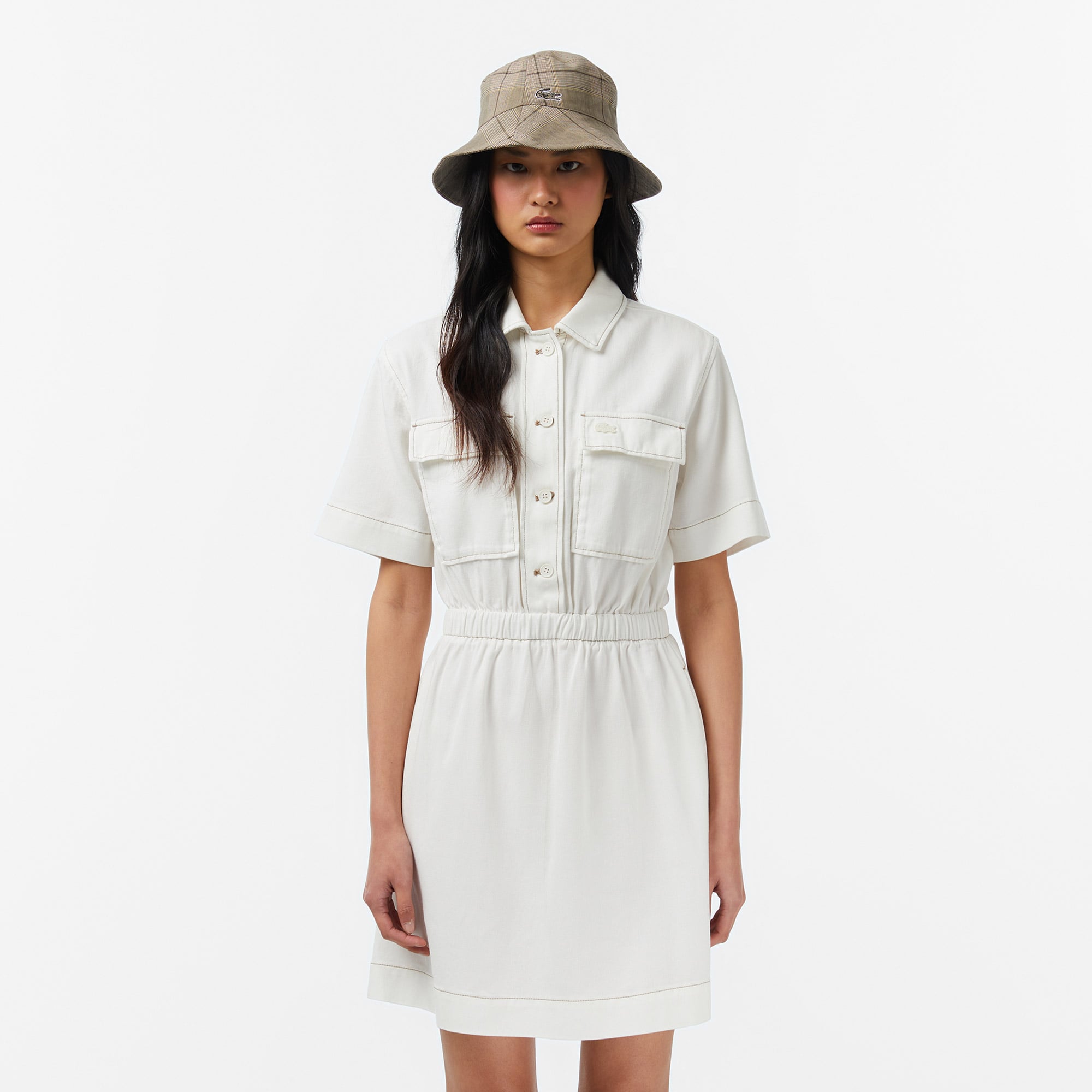 Lacoste Kadın Flare Fit Kısa Kollu Krem Elbise görsel 6