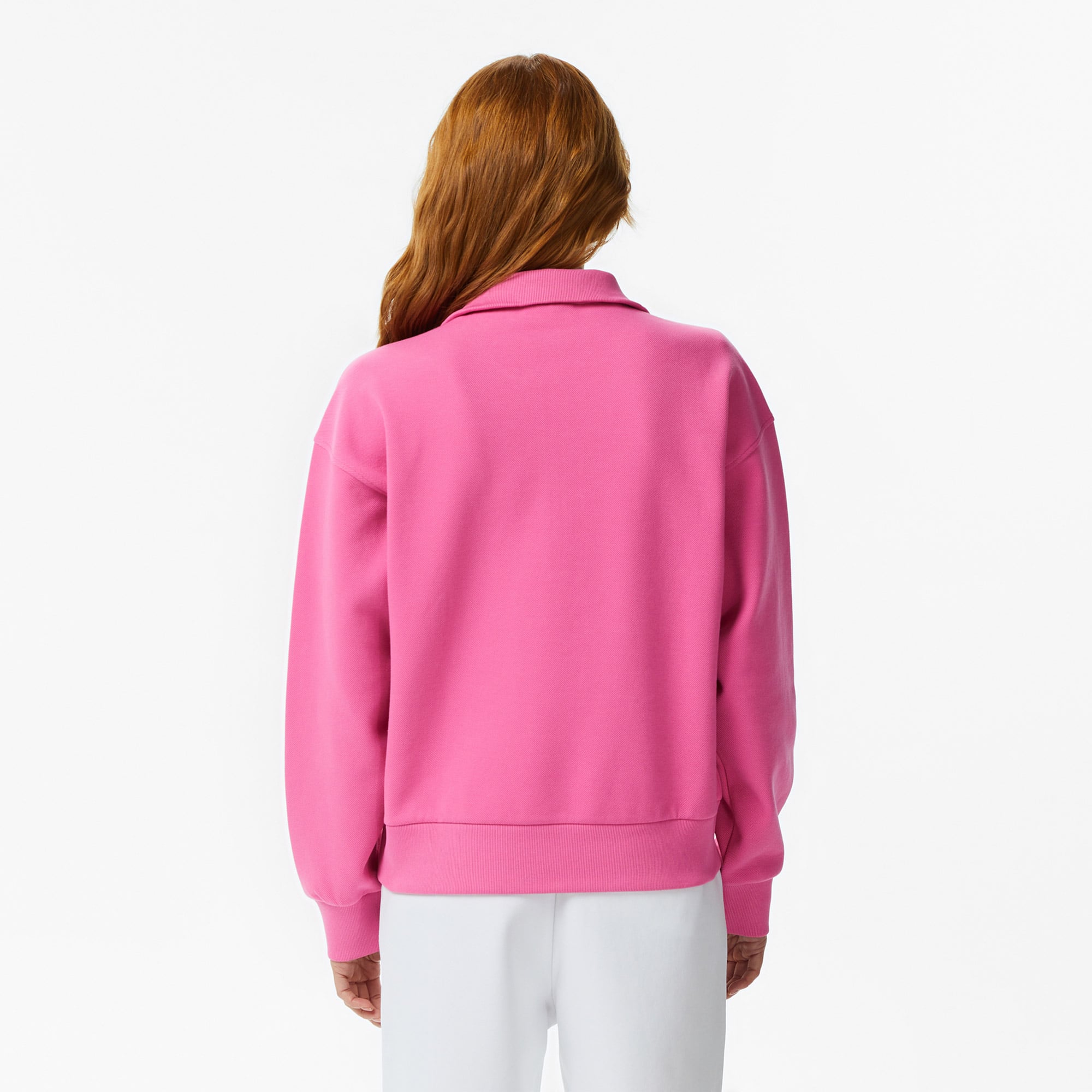 Lacoste Kadın Relaxed Fit Yarım Fermuarlı Koyu Pembe Sweatshirt görsel 5