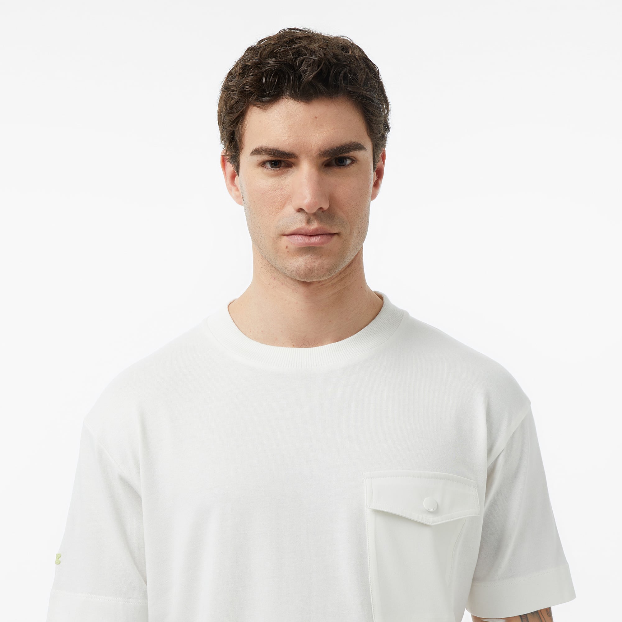 Lacoste Erkek Relaxed Fit Bisiklet Yaka Krem T-Shirt görsel 2