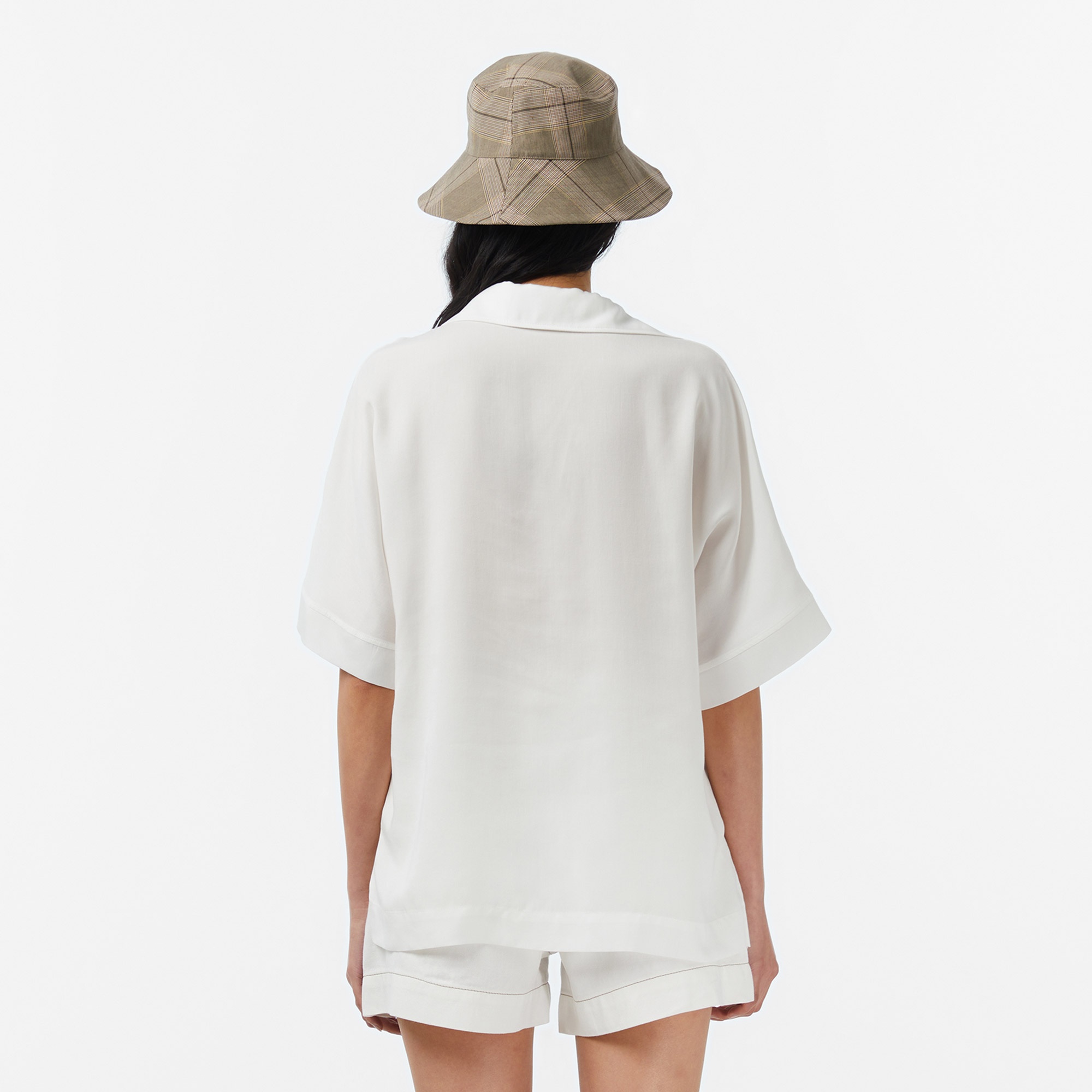 Kadın Regular Fit Kısa Kollu Polo Yaka Renk Bloklu Krem Bluz