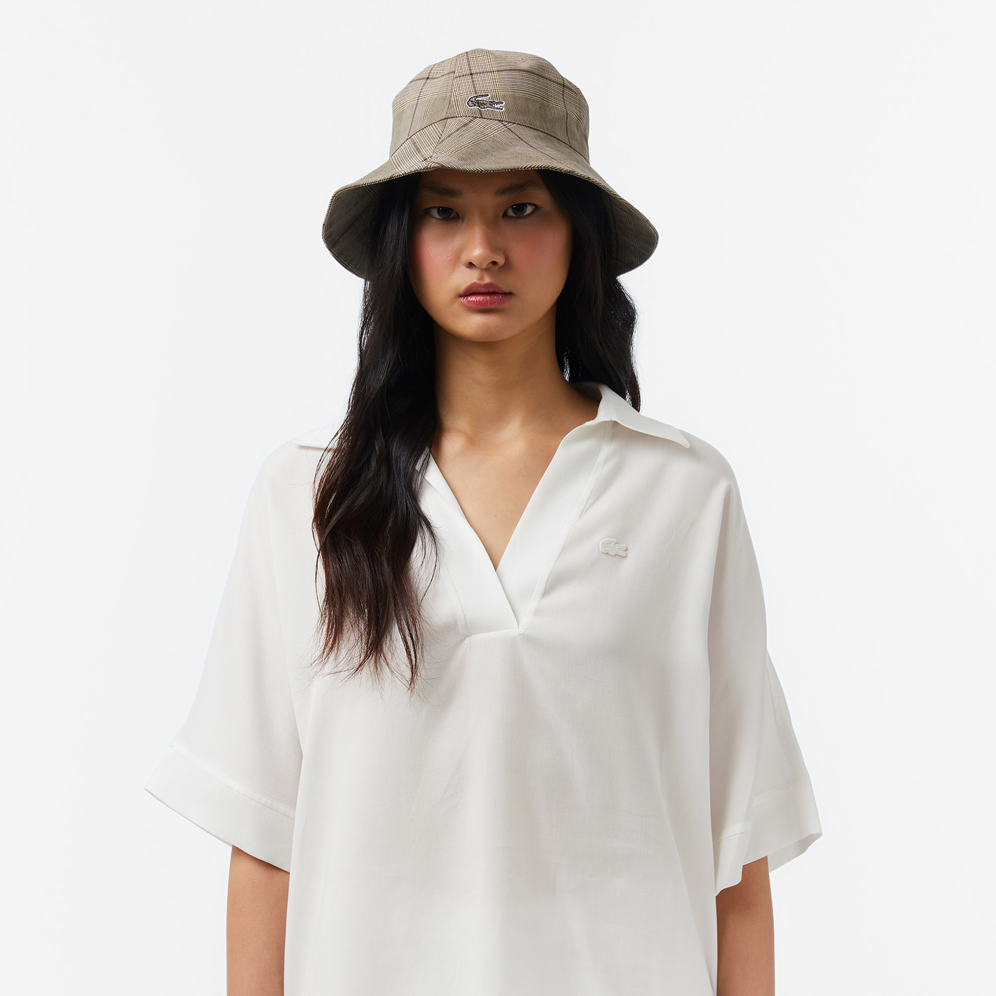 Kadın Regular Fit Kısa Kollu Polo Yaka Renk Bloklu Krem Bluz Kadın Regular Fit Kısa Kollu Polo Yaka Renk Bloklu Krem Bluz