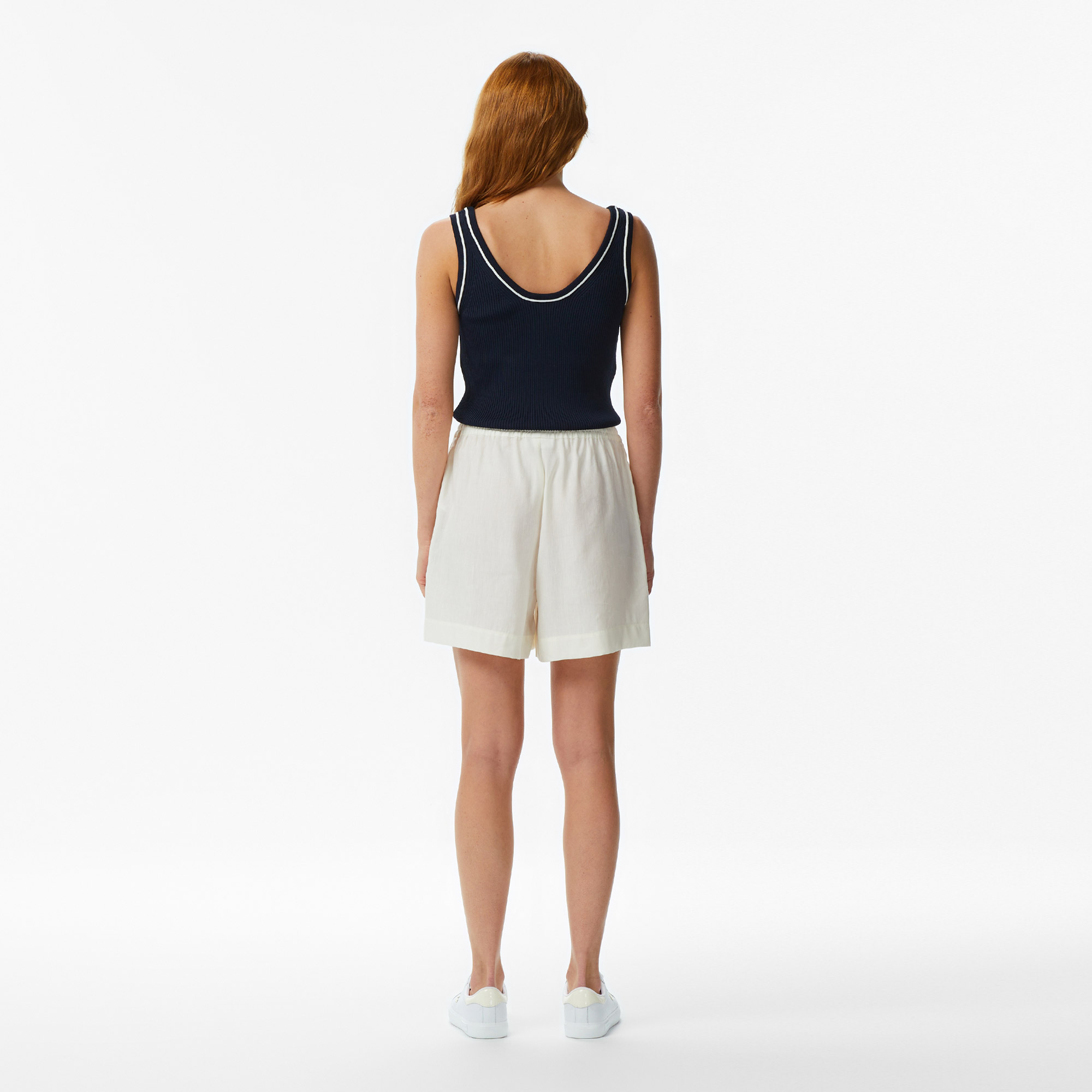 Lacoste Kadın Relaxed Fit Keten Krem Şort görsel 5