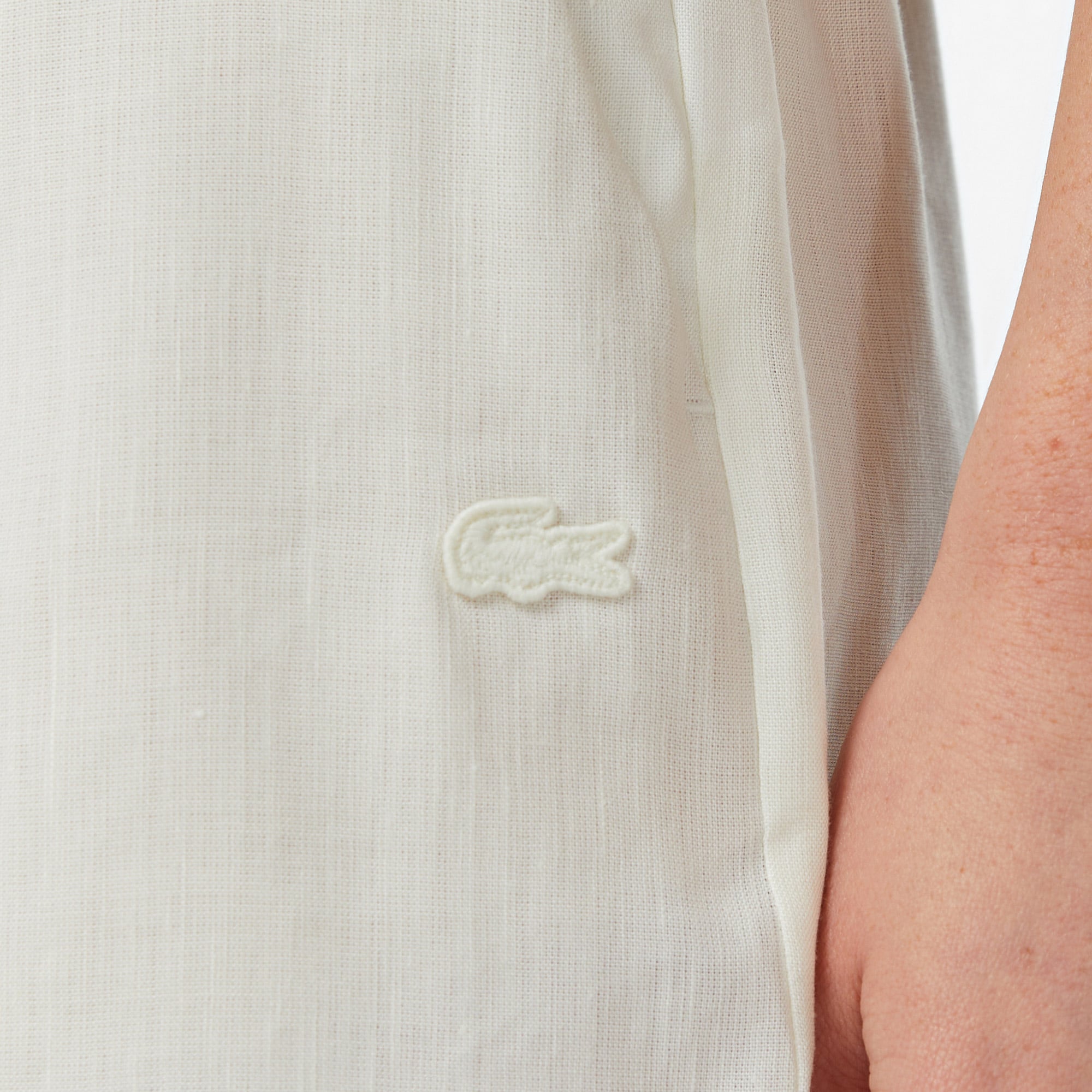 Lacoste Kadın Relaxed Fit Keten Krem Şort görsel 7