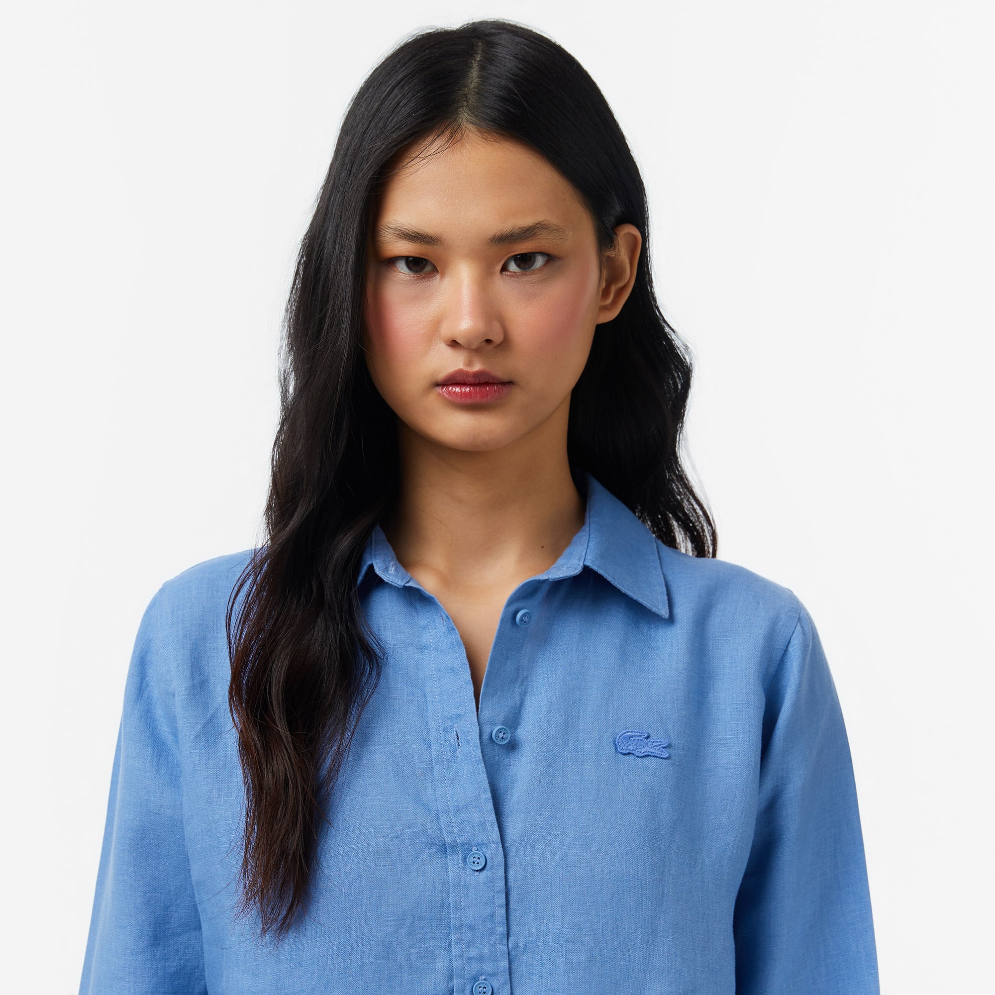 Lacoste Kadın Relaxed Fit Mavi Gömlek görsel 2
