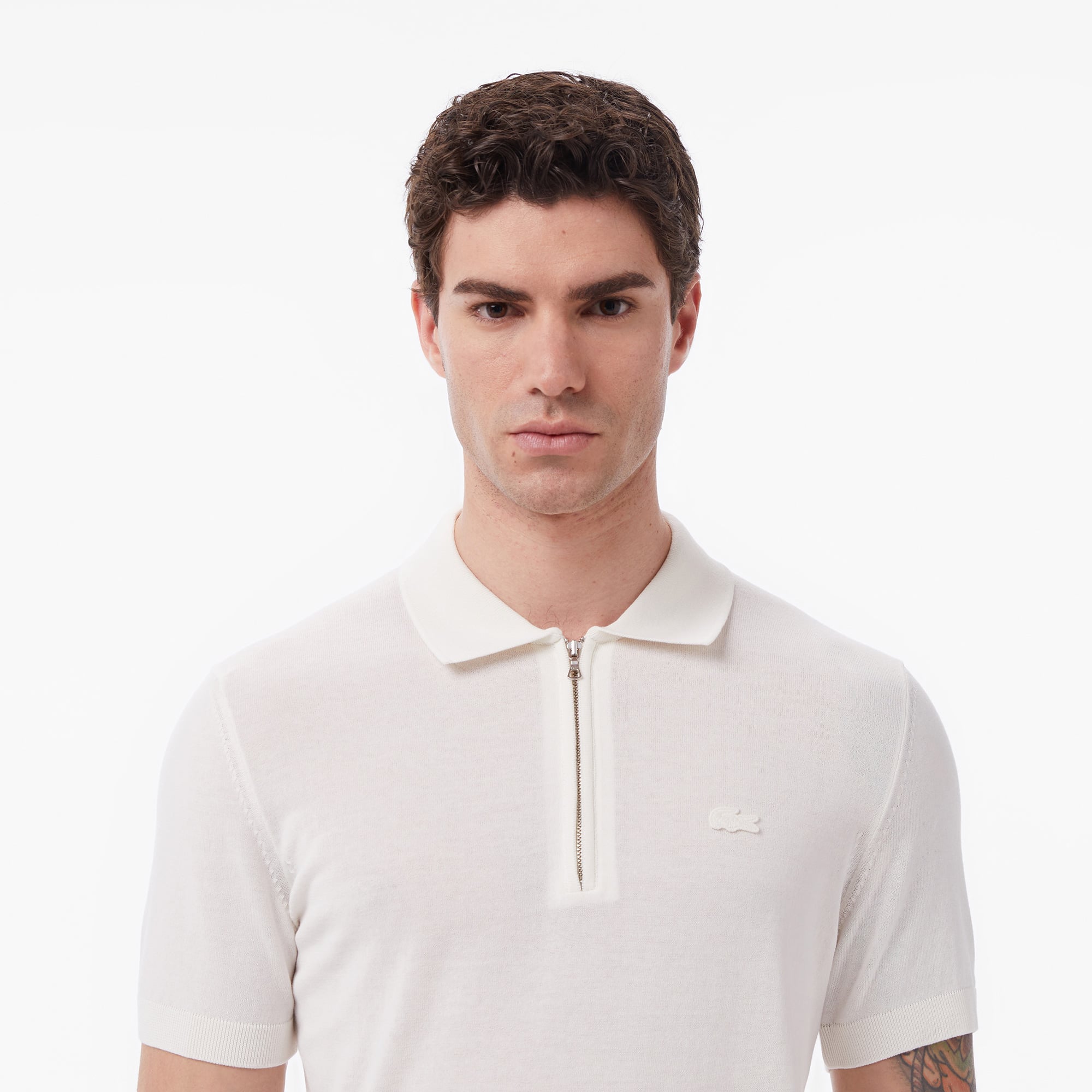 Lacoste Erkek Classic Fit Kısa Kollu Polo Yaka Krem Triko görsel 2