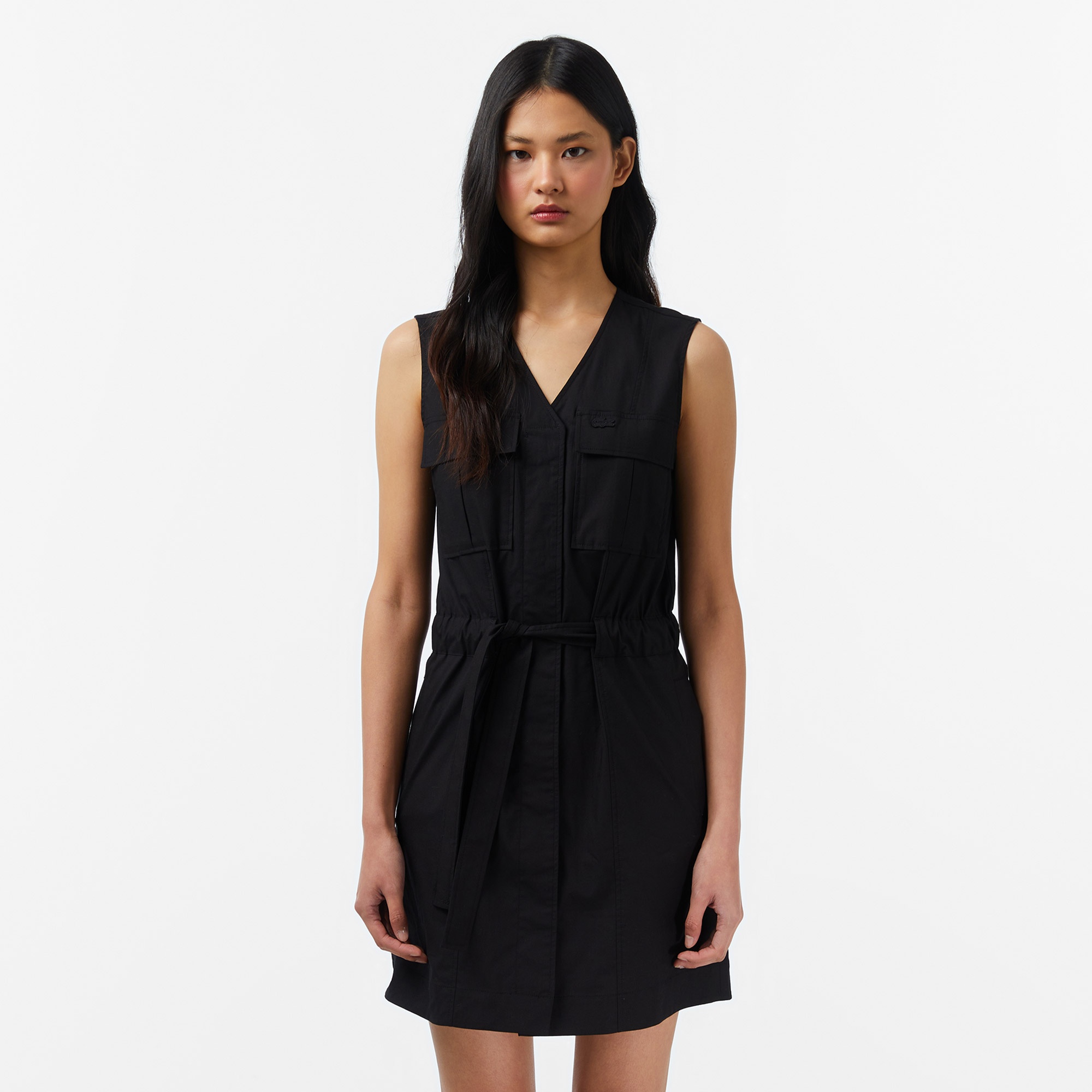 Kadın Classic Fit Kolsuz V Yaka Siyah Elbise