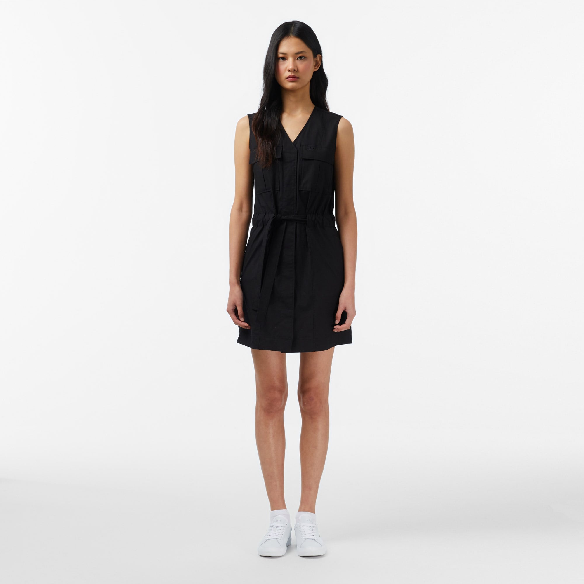 Kadın Classic Fit Kolsuz V Yaka Siyah Elbise