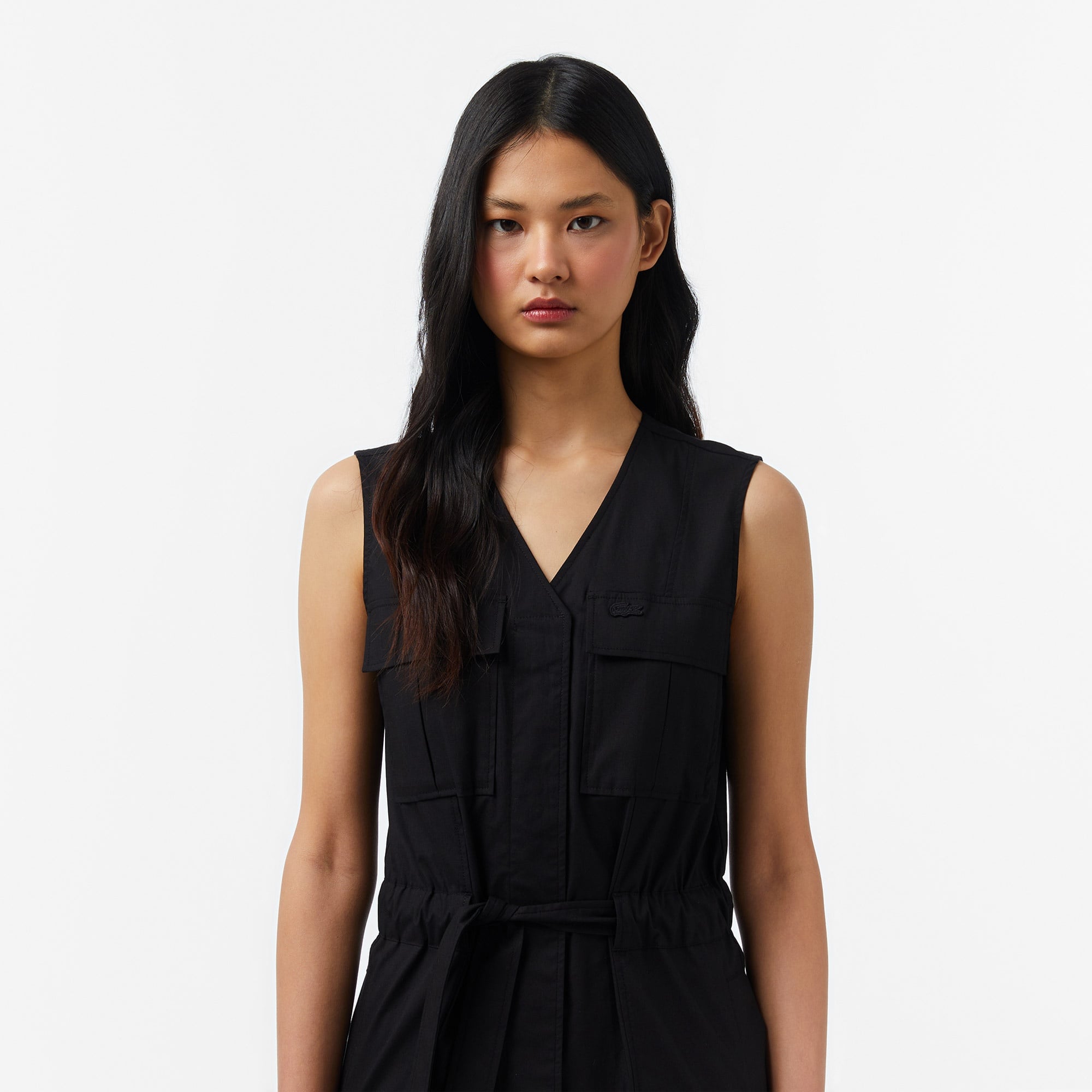 Kadın Classic Fit Kolsuz V Yaka Siyah Elbise