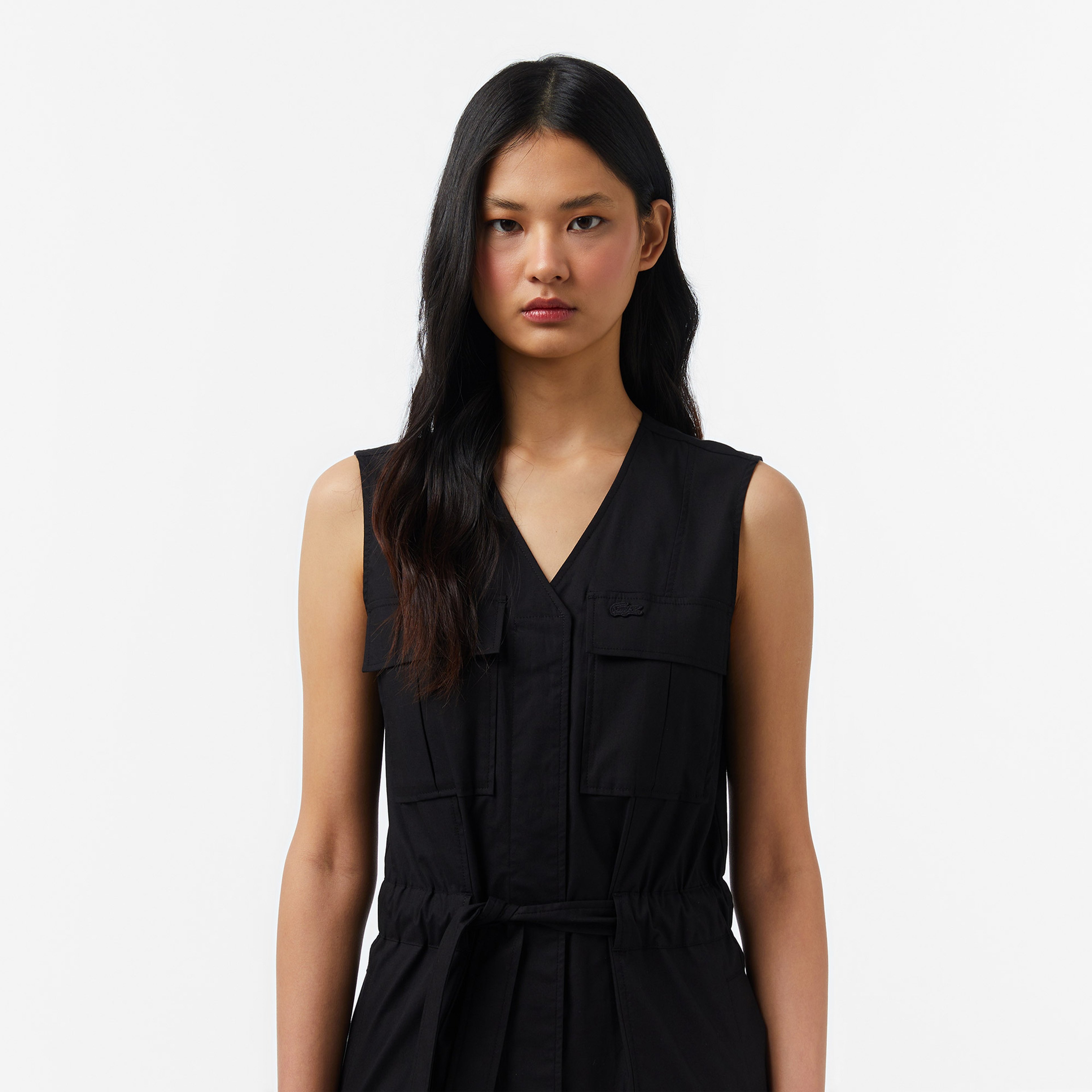 Kadın Classic Fit Kolsuz V Yaka Siyah Elbise