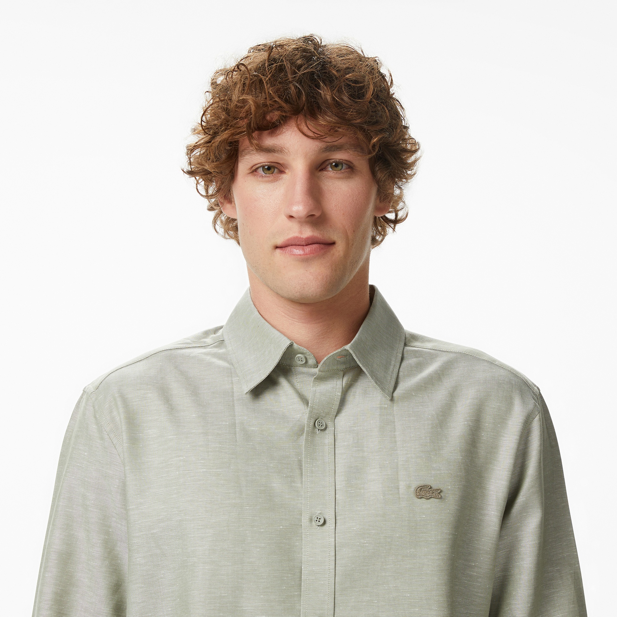 Erkek Regular Fit Düğmeli Yaka Haki Gömlek