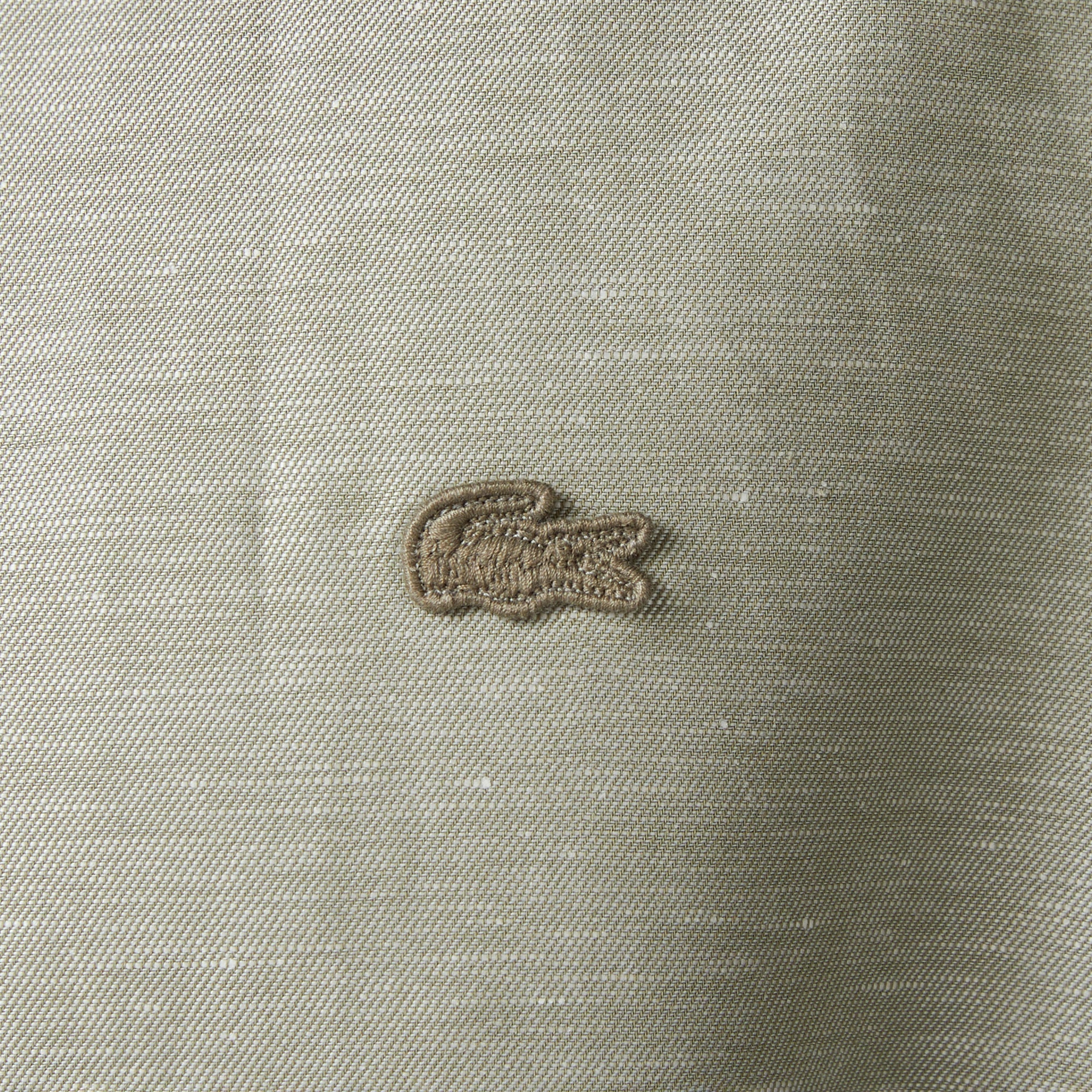 Erkek Regular Fit Düğmeli Yaka Haki Gömlek