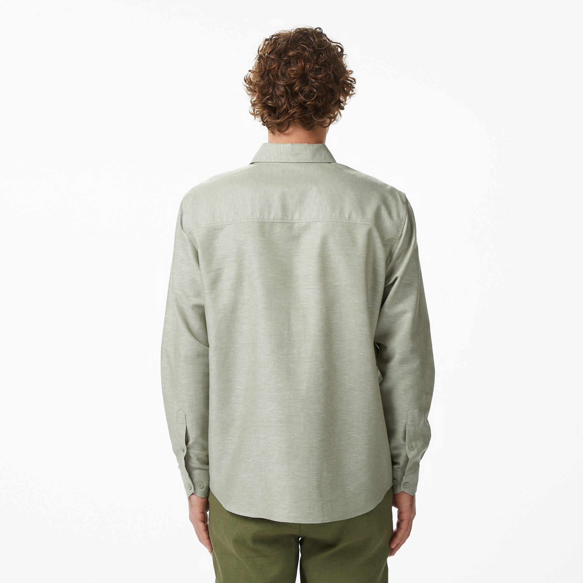 Erkek Regular Fit Düğmeli Yaka Haki Gömlek