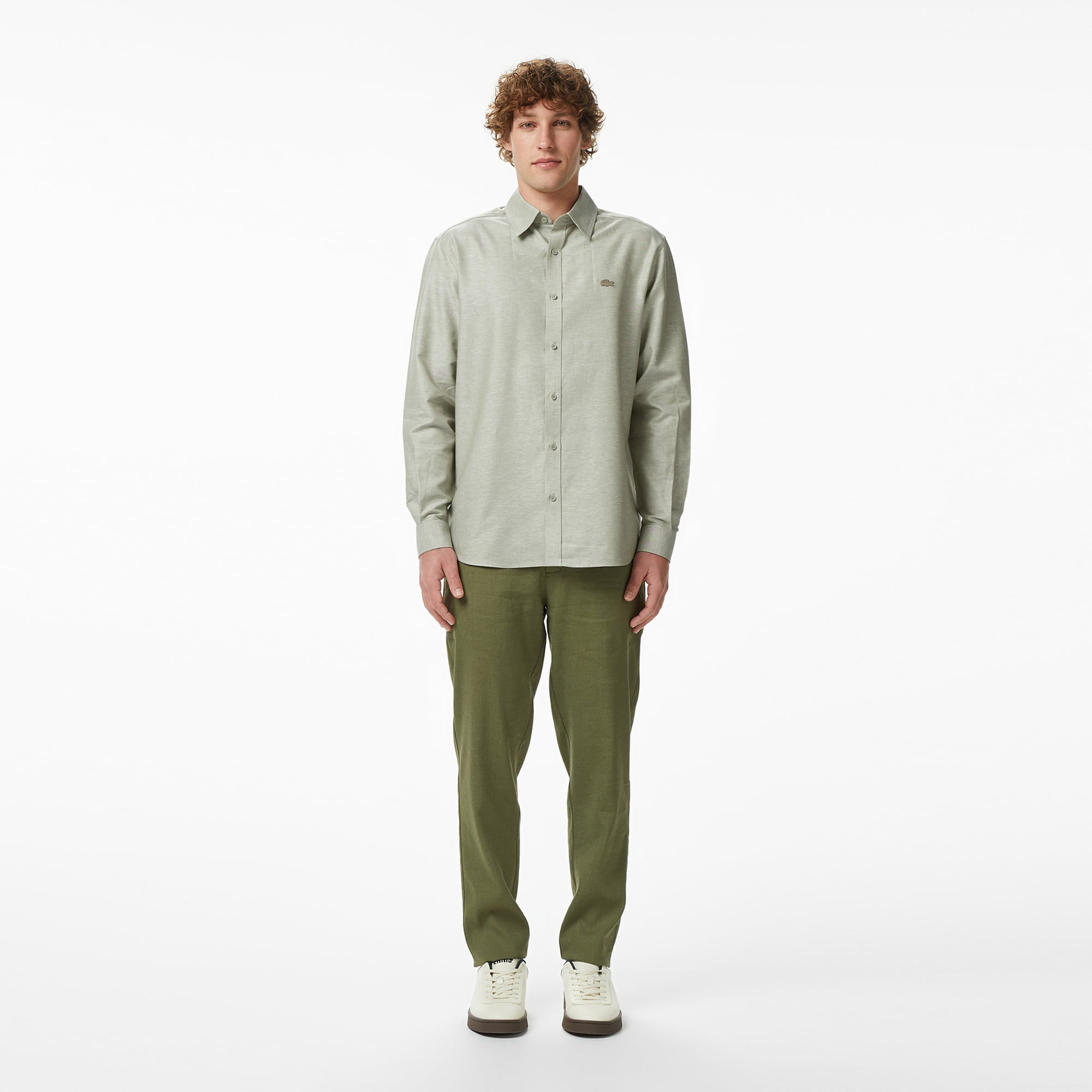 Lacoste Erkek Regular Fit Düğmeli Yaka Haki Gömlek görsel 4