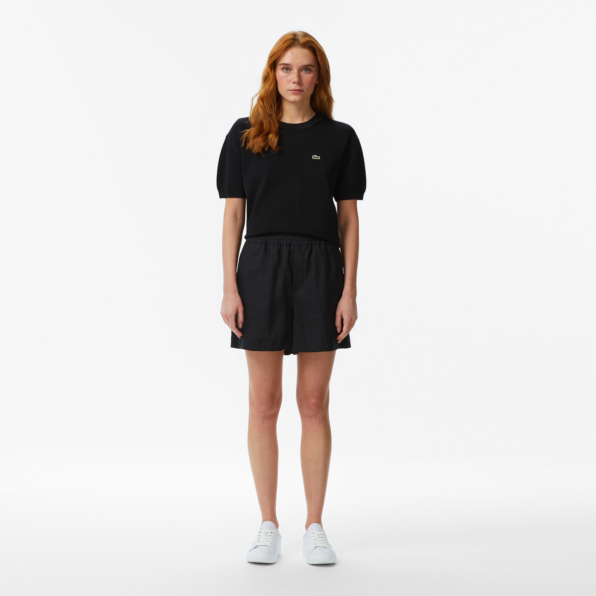 Lacoste Kadın Relaxed Fit Keten Siyah Bermuda Şort