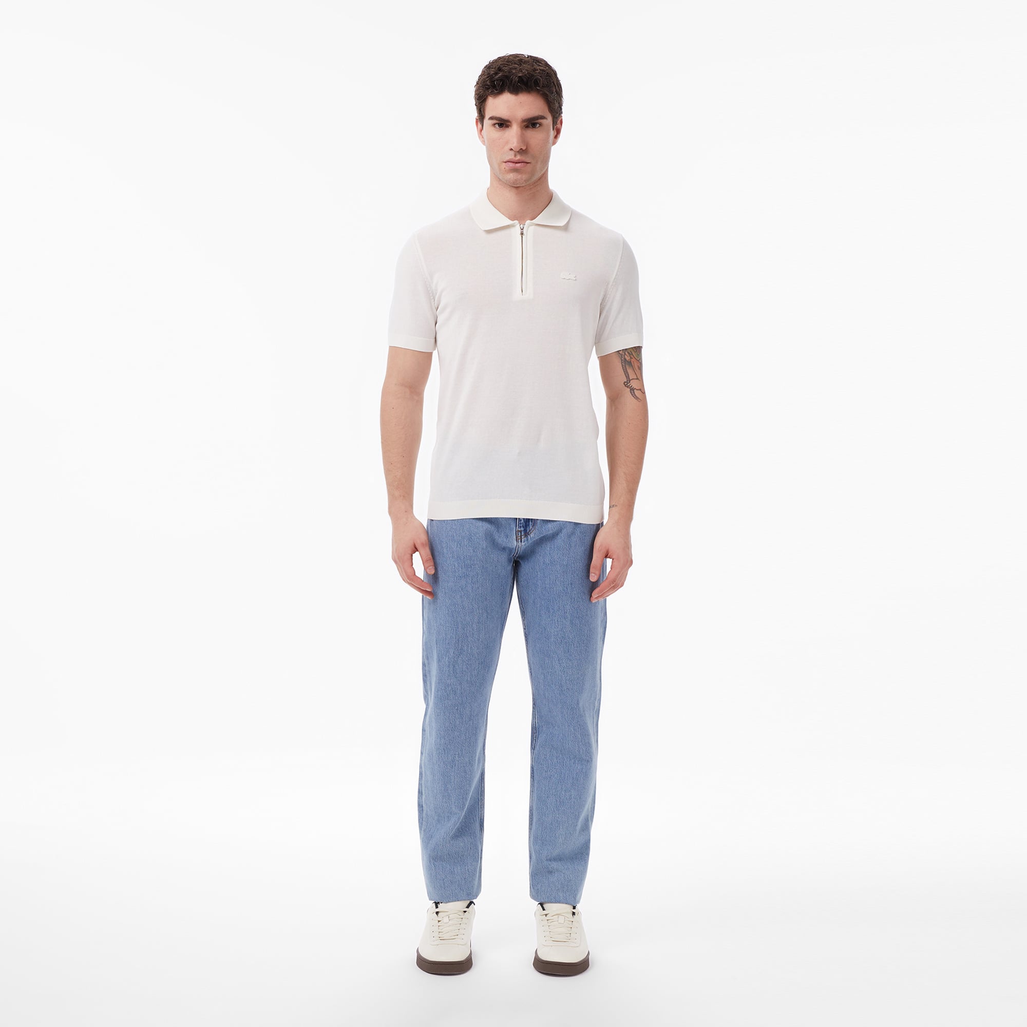 Lacoste Erkek Classic Fit Kısa Kollu Polo Yaka Krem Triko görsel 6