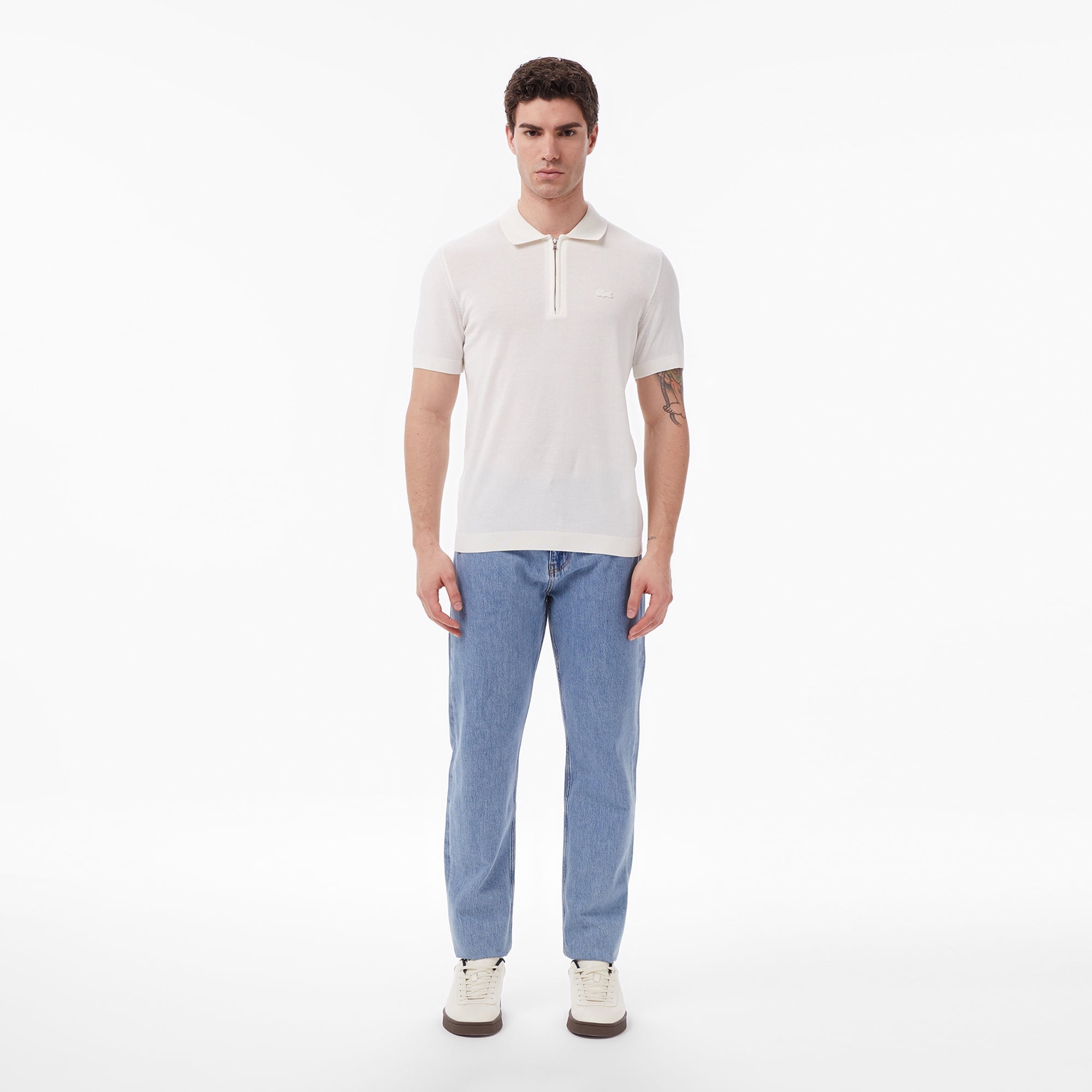 Erkek Classic Fit Kısa Kollu Polo Yaka Krem Triko