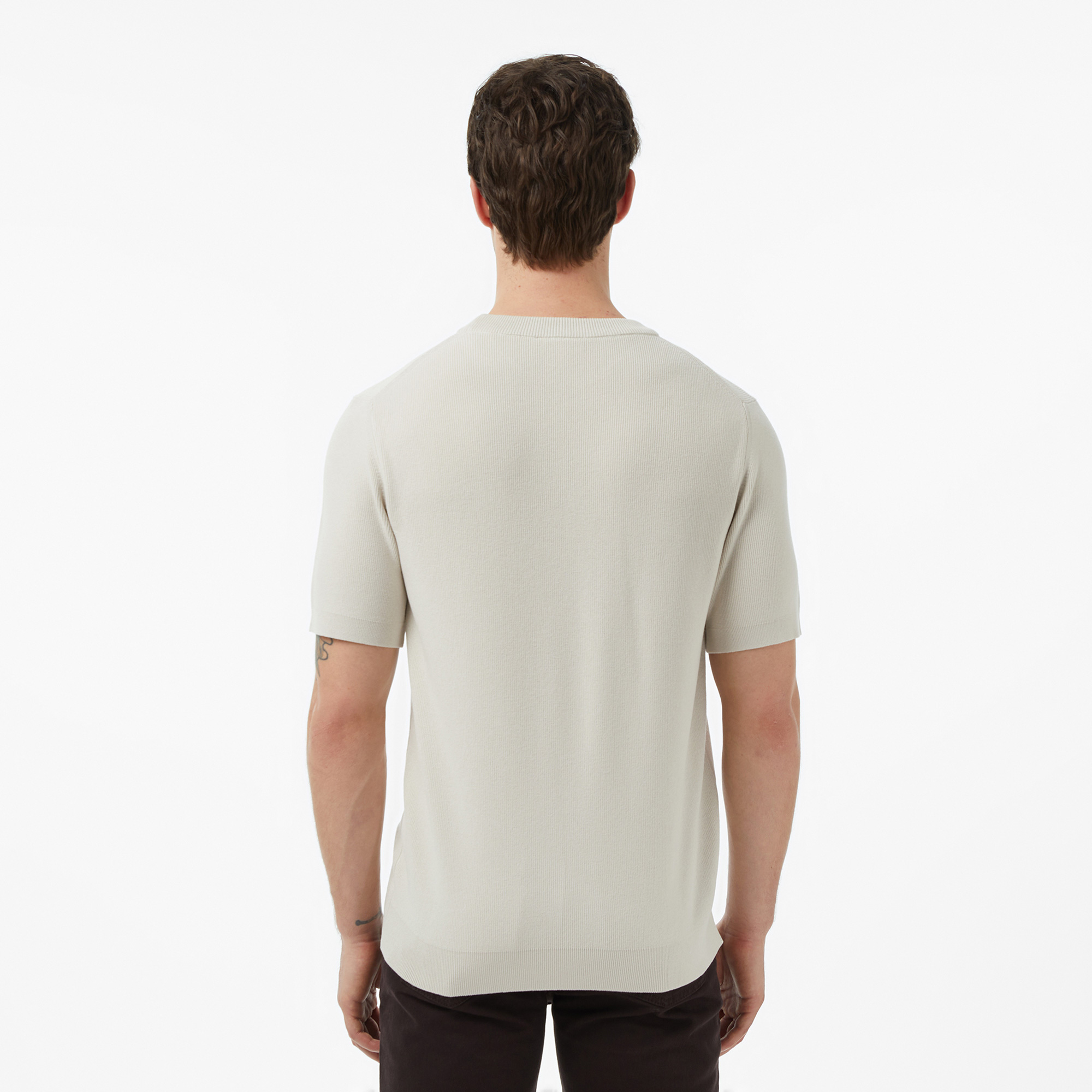 Lacoste Erkek Classic Fit Kısa Kollu Bisiklet Yaka Bej Triko görsel 5