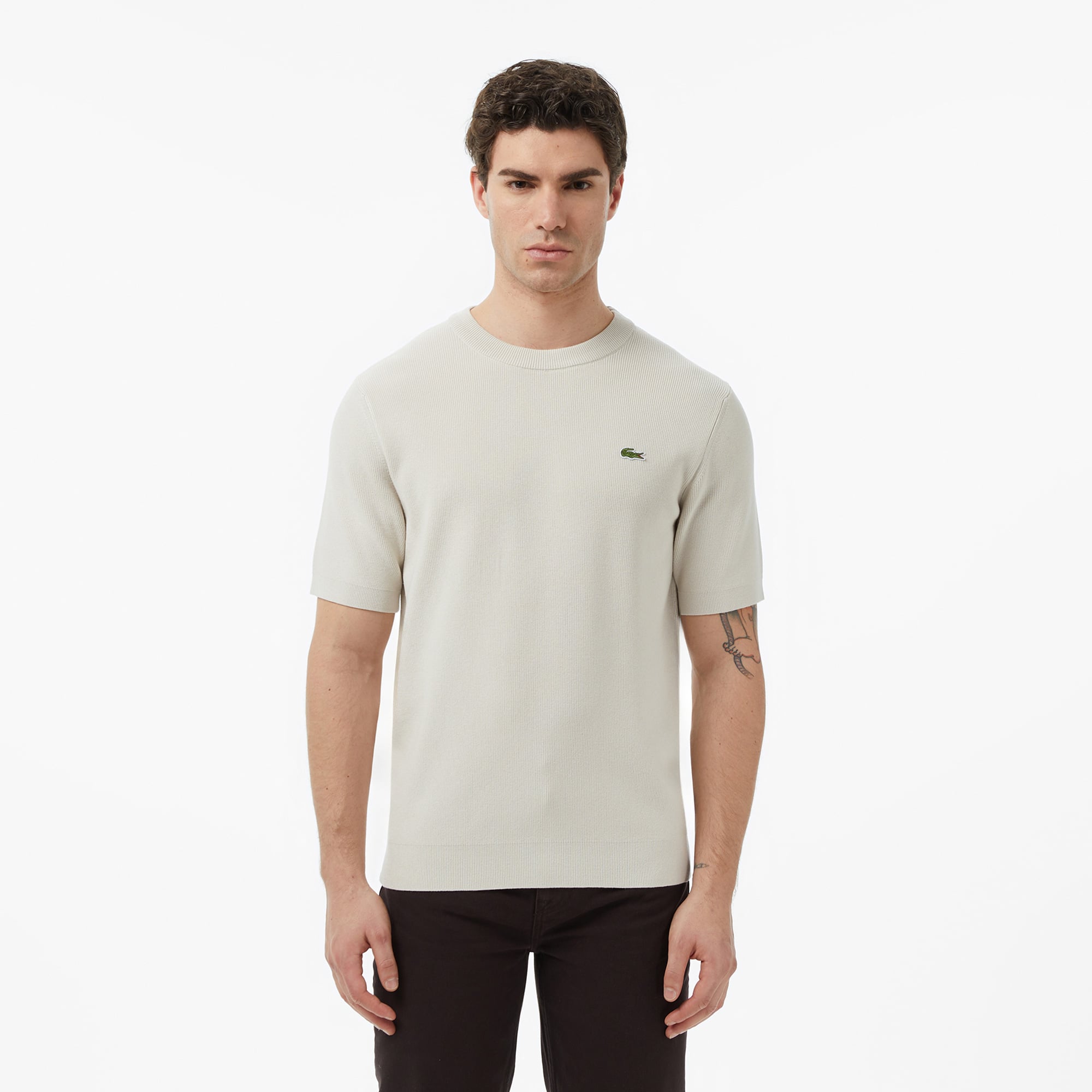 Lacoste Erkek Classic Fit Kısa Kollu Bisiklet Yaka Bej Triko