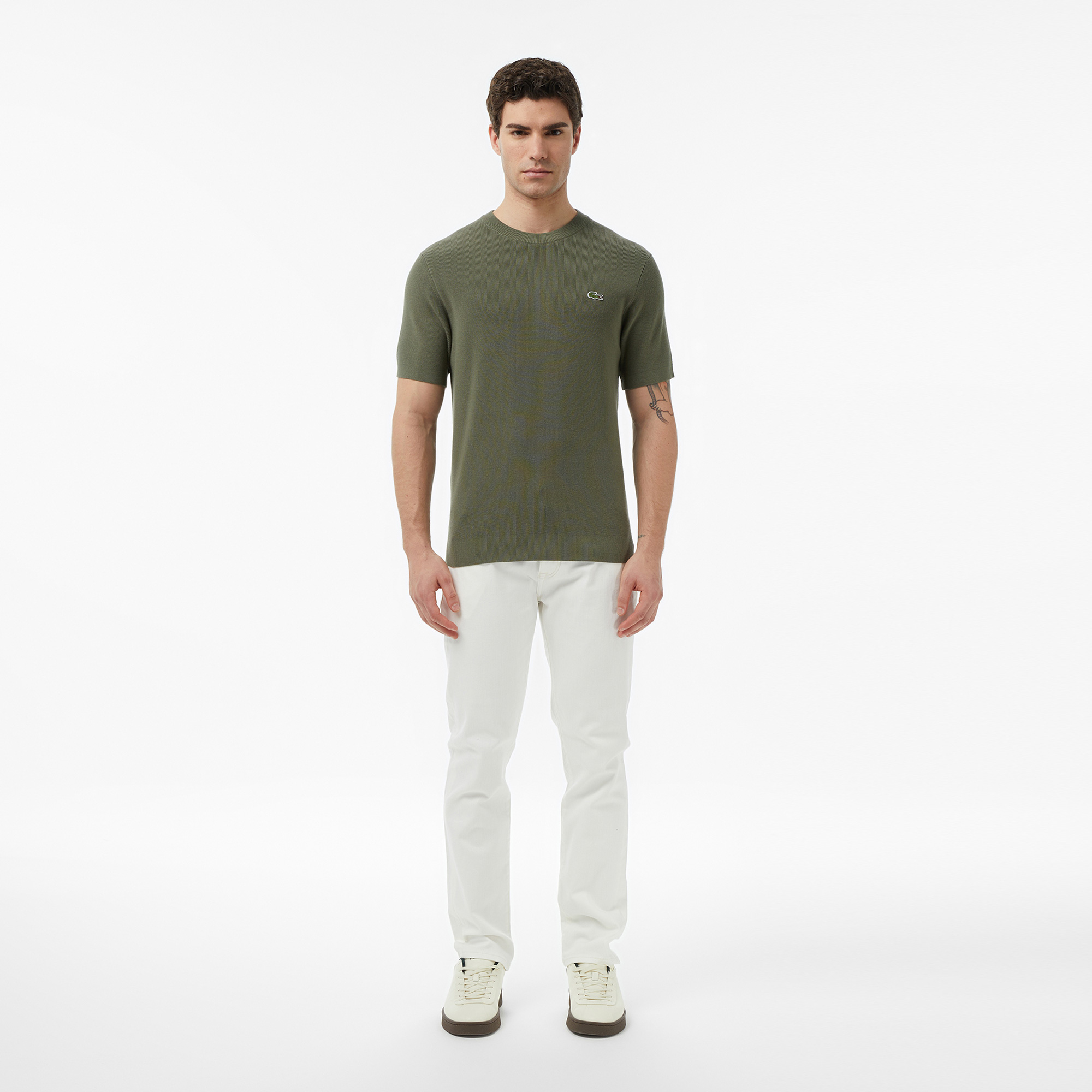 Lacoste Erkek Classic Fit Kısa Kollu Bisiklet Yaka Haki Triko görsel 6