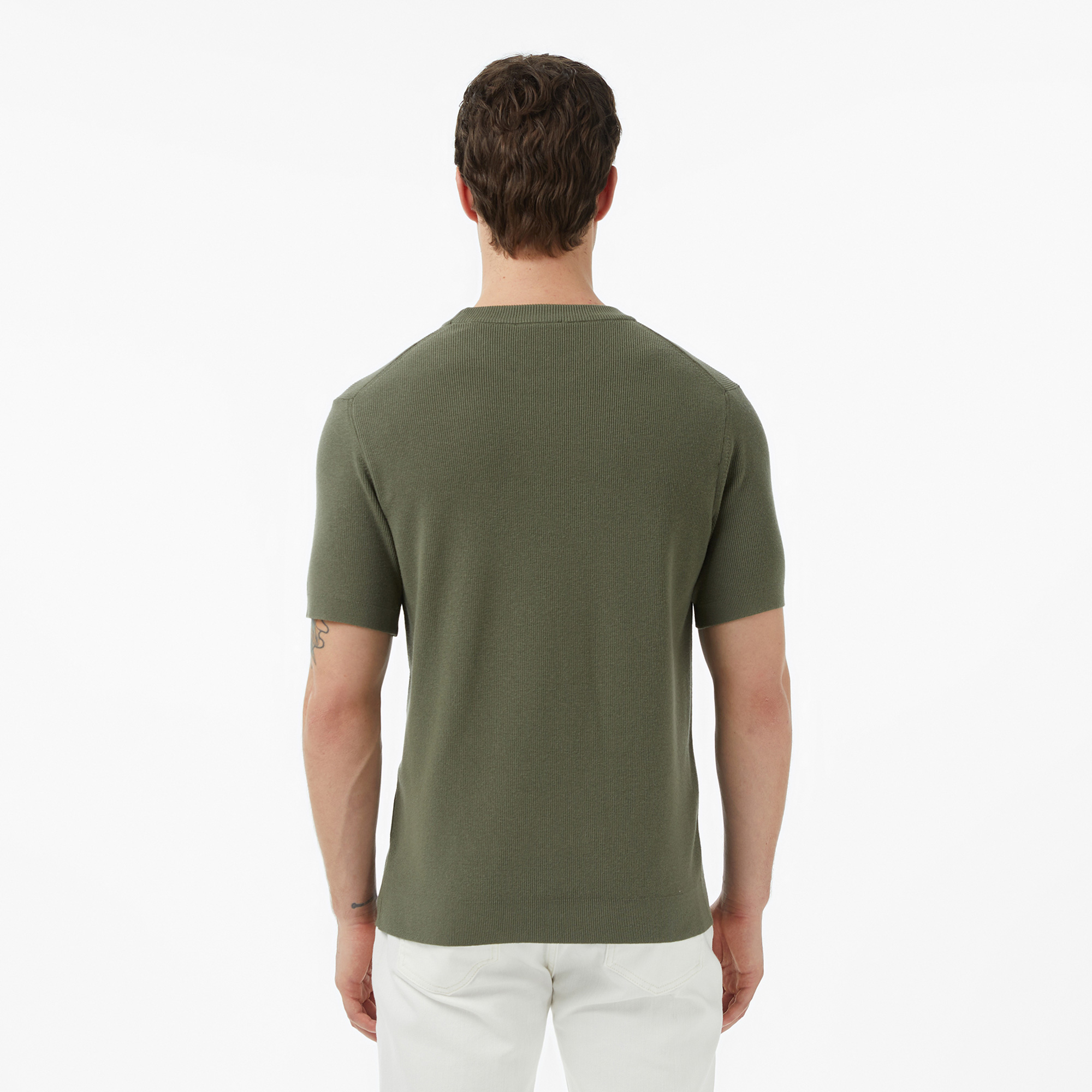 Lacoste Erkek Classic Fit Kısa Kollu Bisiklet Yaka Haki Triko görsel 5