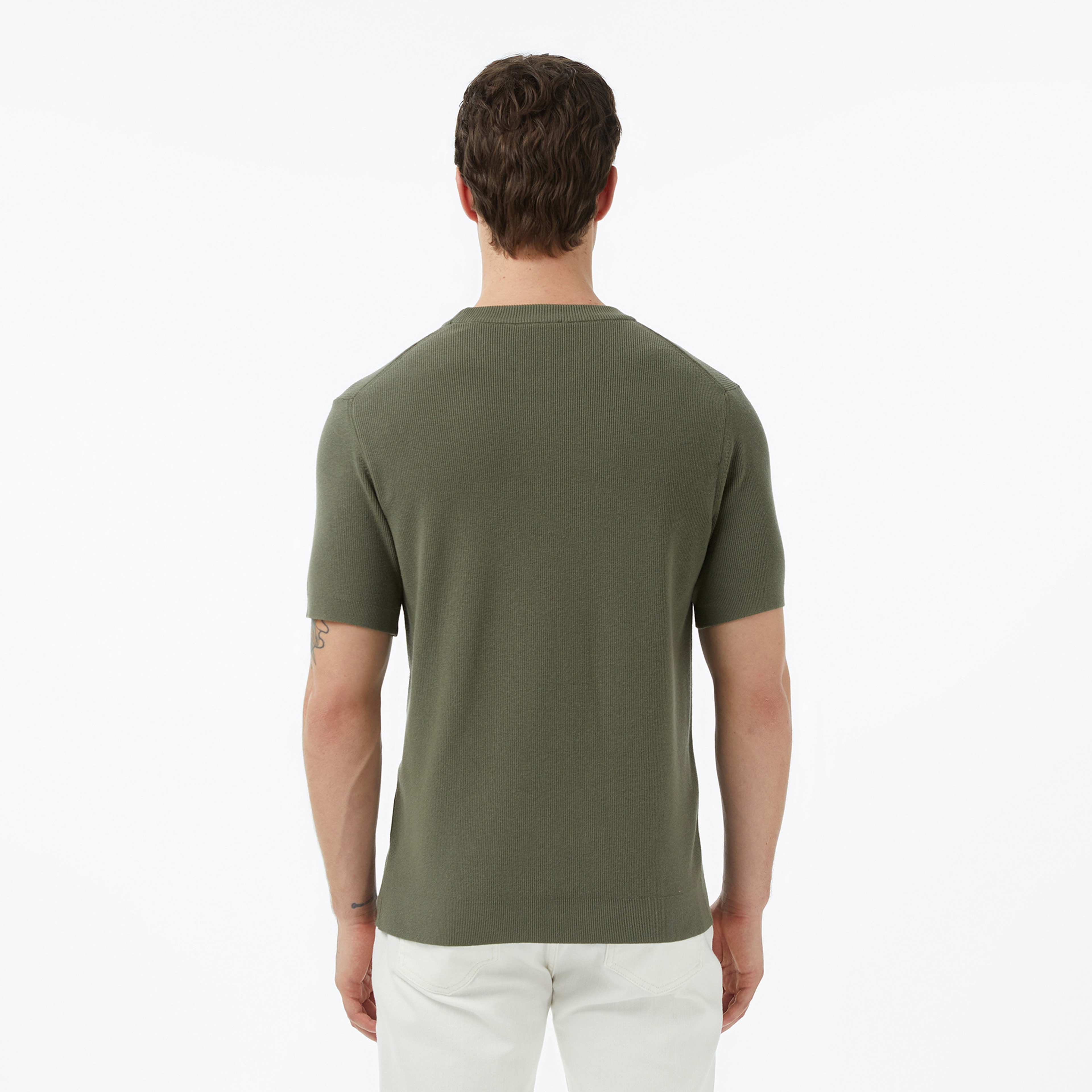 Erkek Classic Fit Kısa Kollu Bisiklet Yaka Haki Triko Erkek Classic Fit Kısa Kollu Bisiklet Yaka Haki Triko