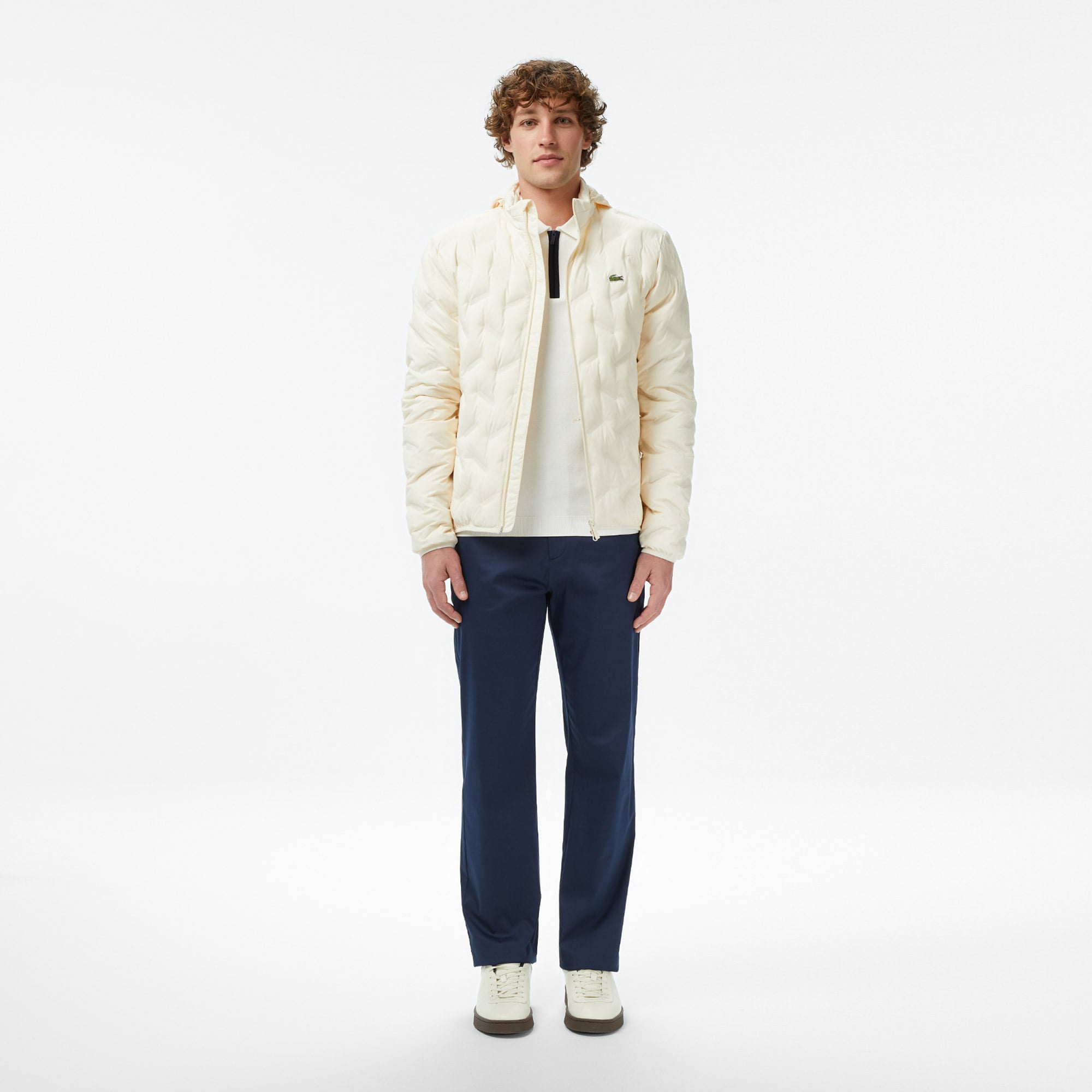 Lacoste Erkek Regular Fit Kapüşonlu Kapitone Krem Mont görsel 5