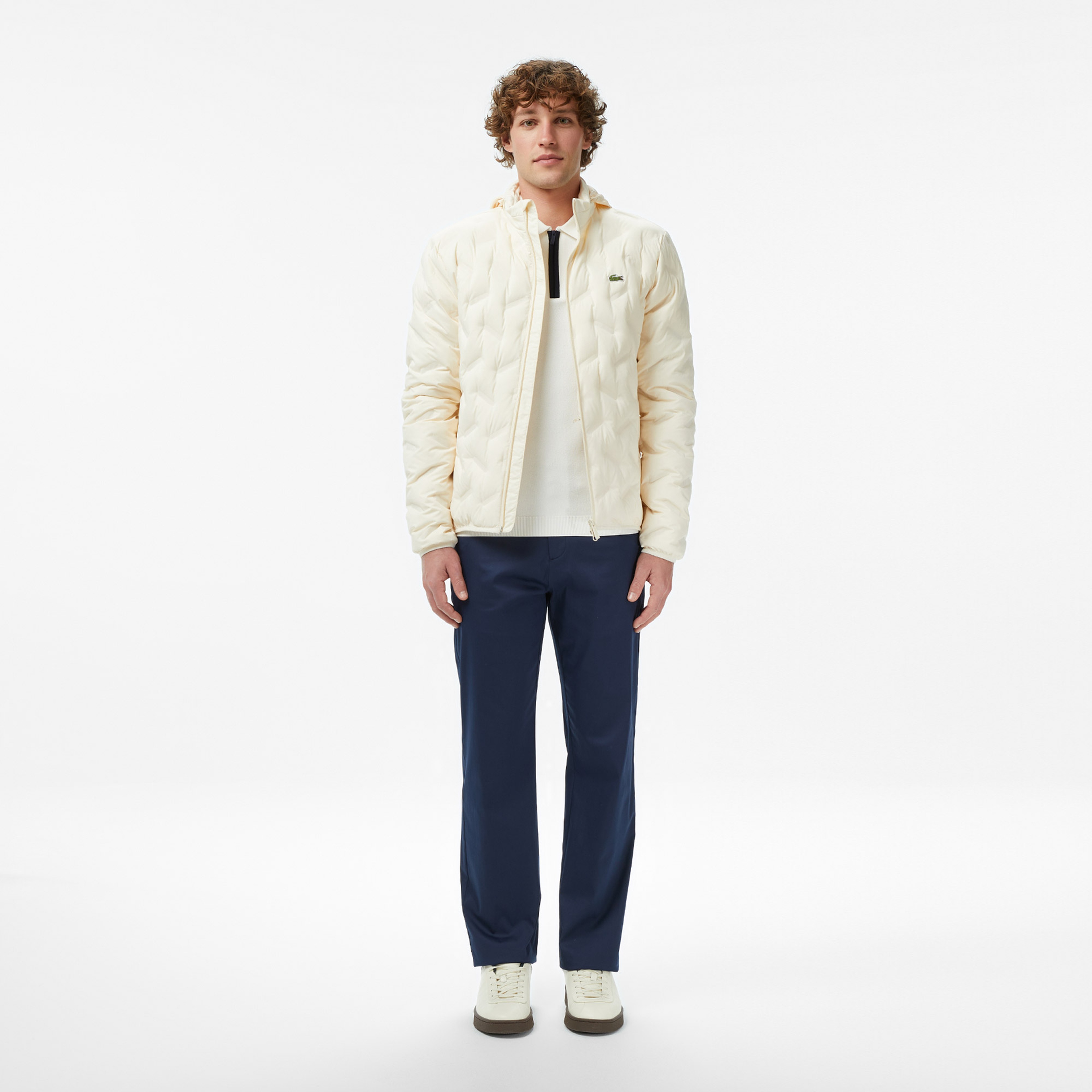 Erkek Regular Fit Dik Yaka Kapitone Krem Mont