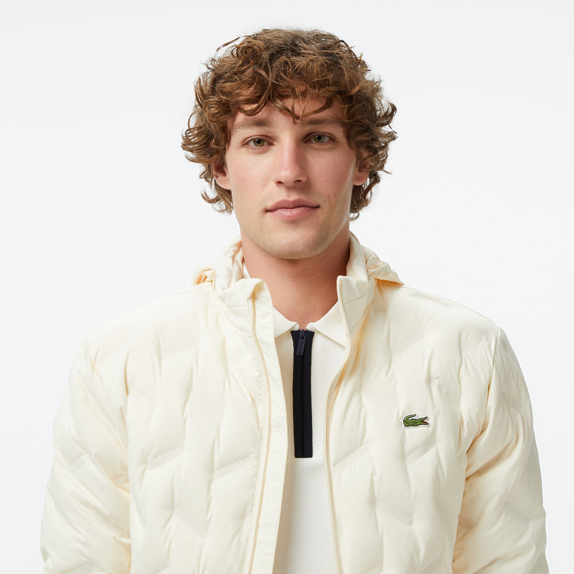 Lacoste Erkek Regular Fit Kapüşonlu Kapitone Krem Mont görsel 2