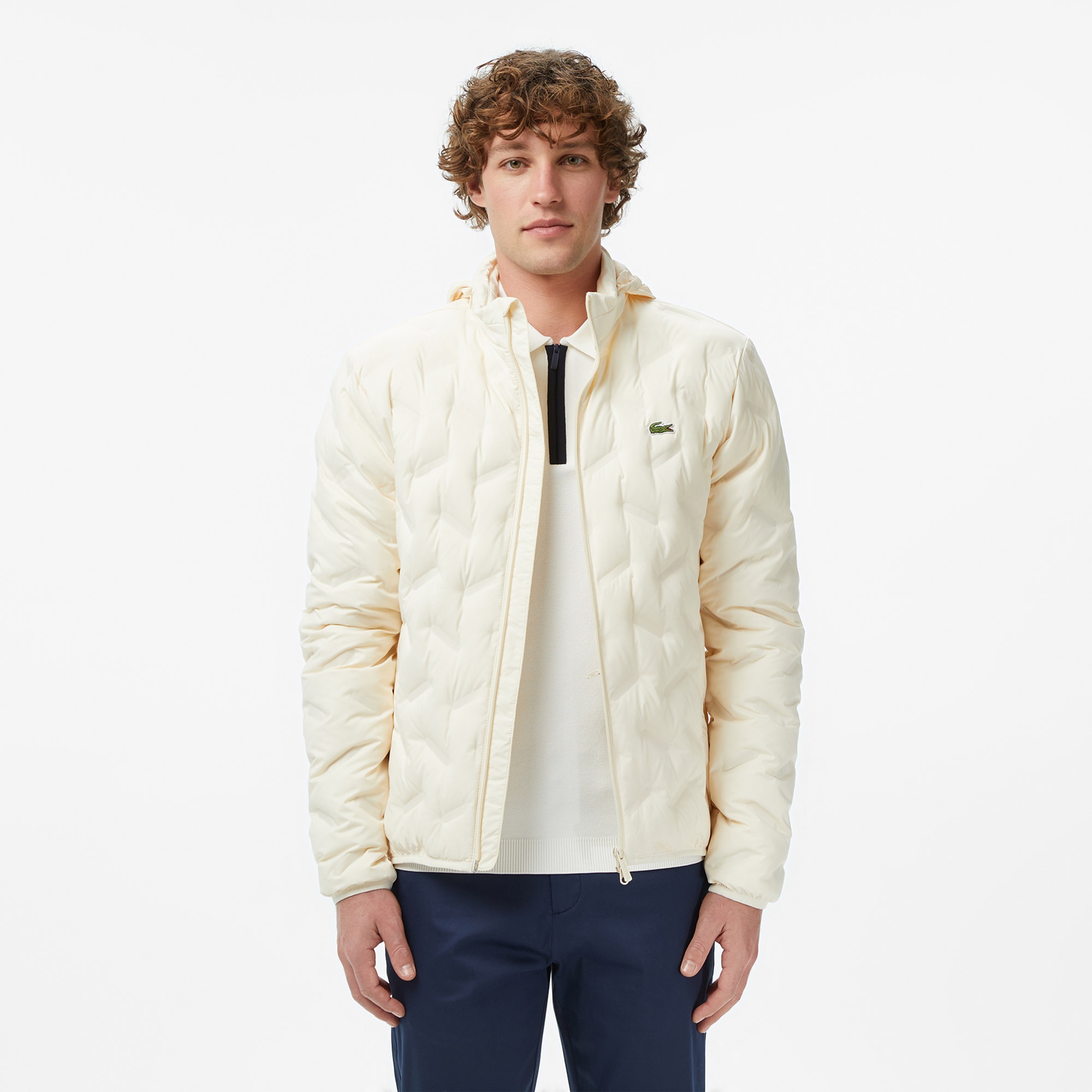 Erkek Regular Fit Dik Yaka Kapitone Krem Mont