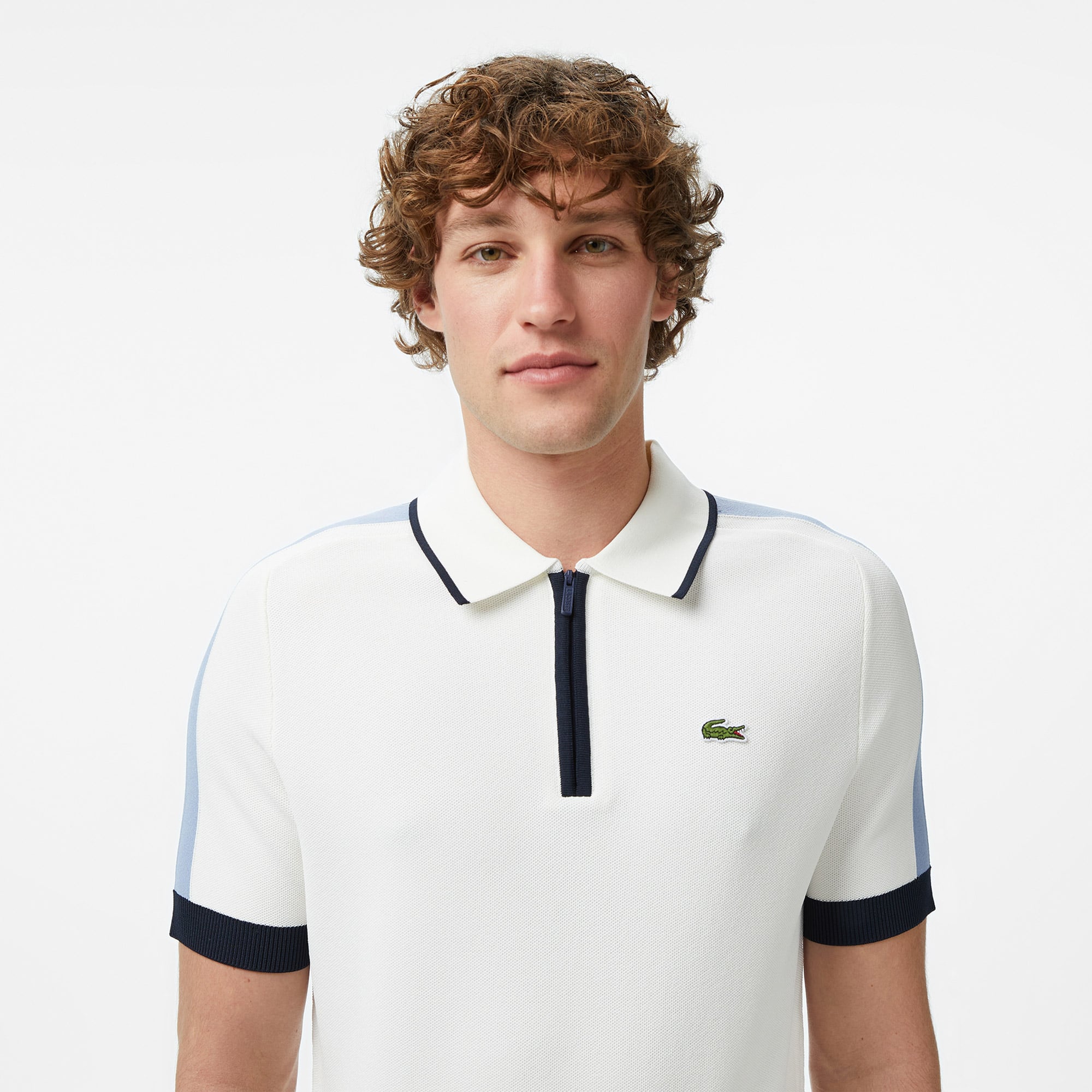 Lacoste Erkek Classic Fit Kısa Kollu Yarım Fermuarlı Beyaz Triko görsel 2
