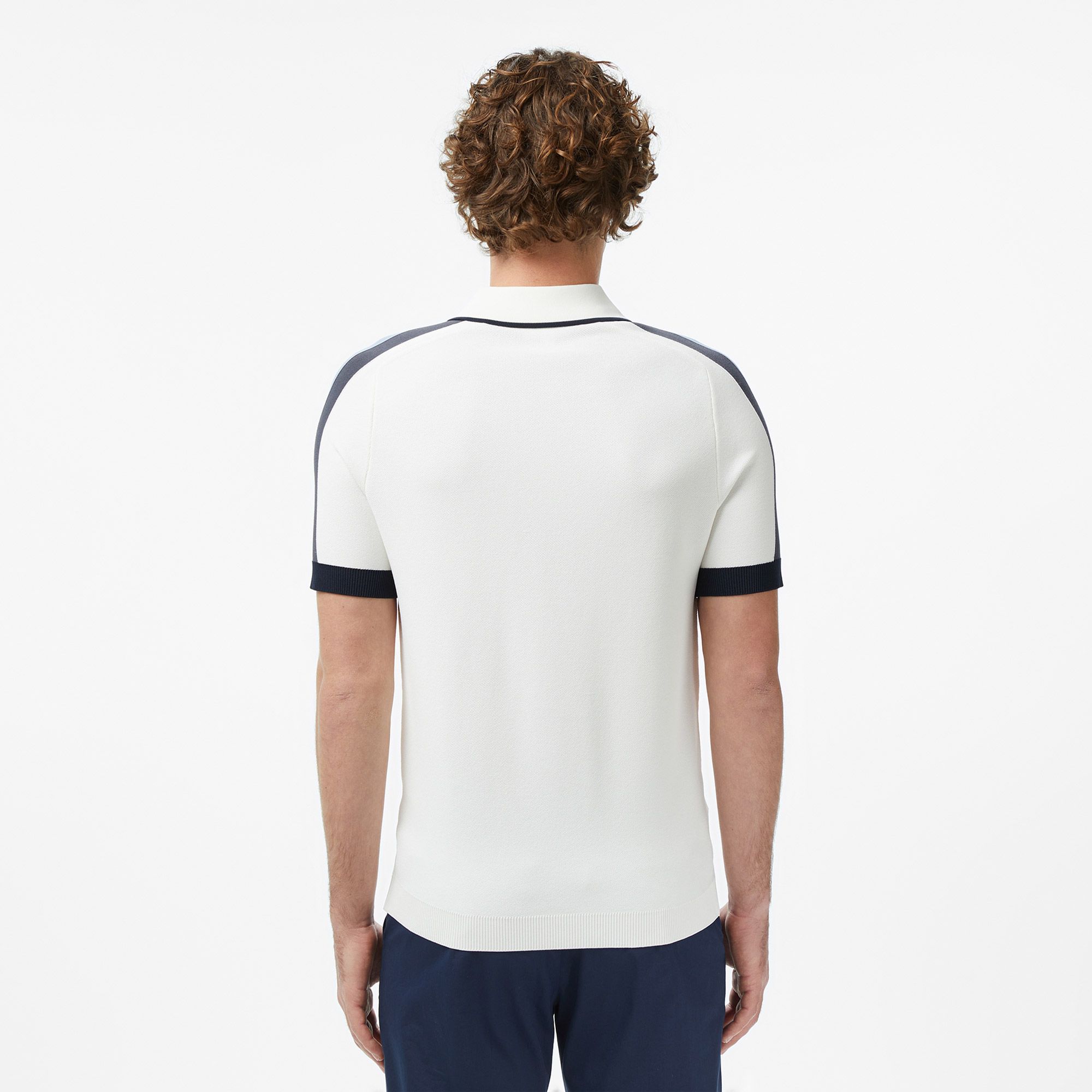Lacoste Erkek Classic Fit Kısa Kollu Yarım Fermuarlı Beyaz Triko görsel 4